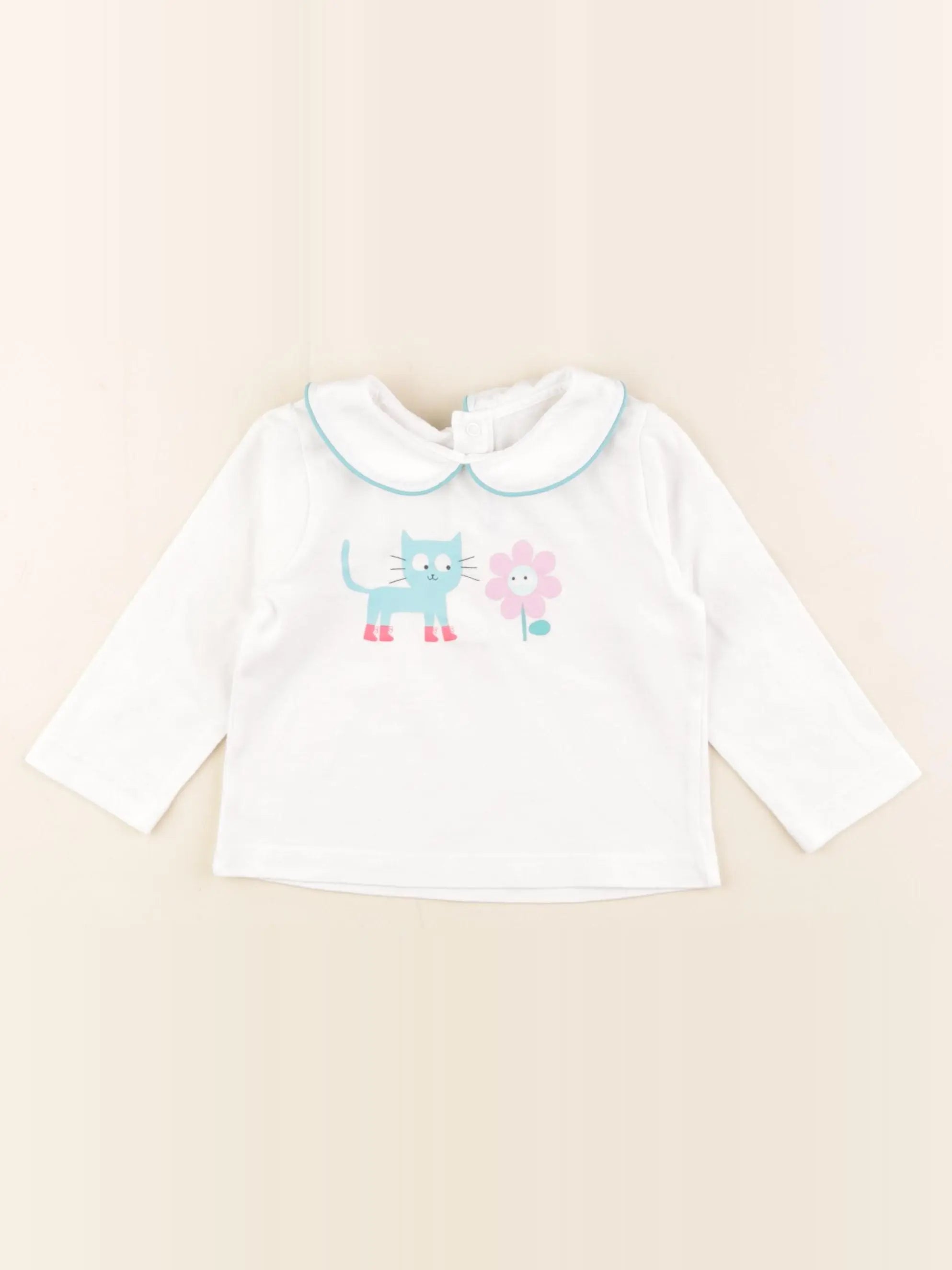 Jacadi - tee-shirt blanc, bleu - 12 mois