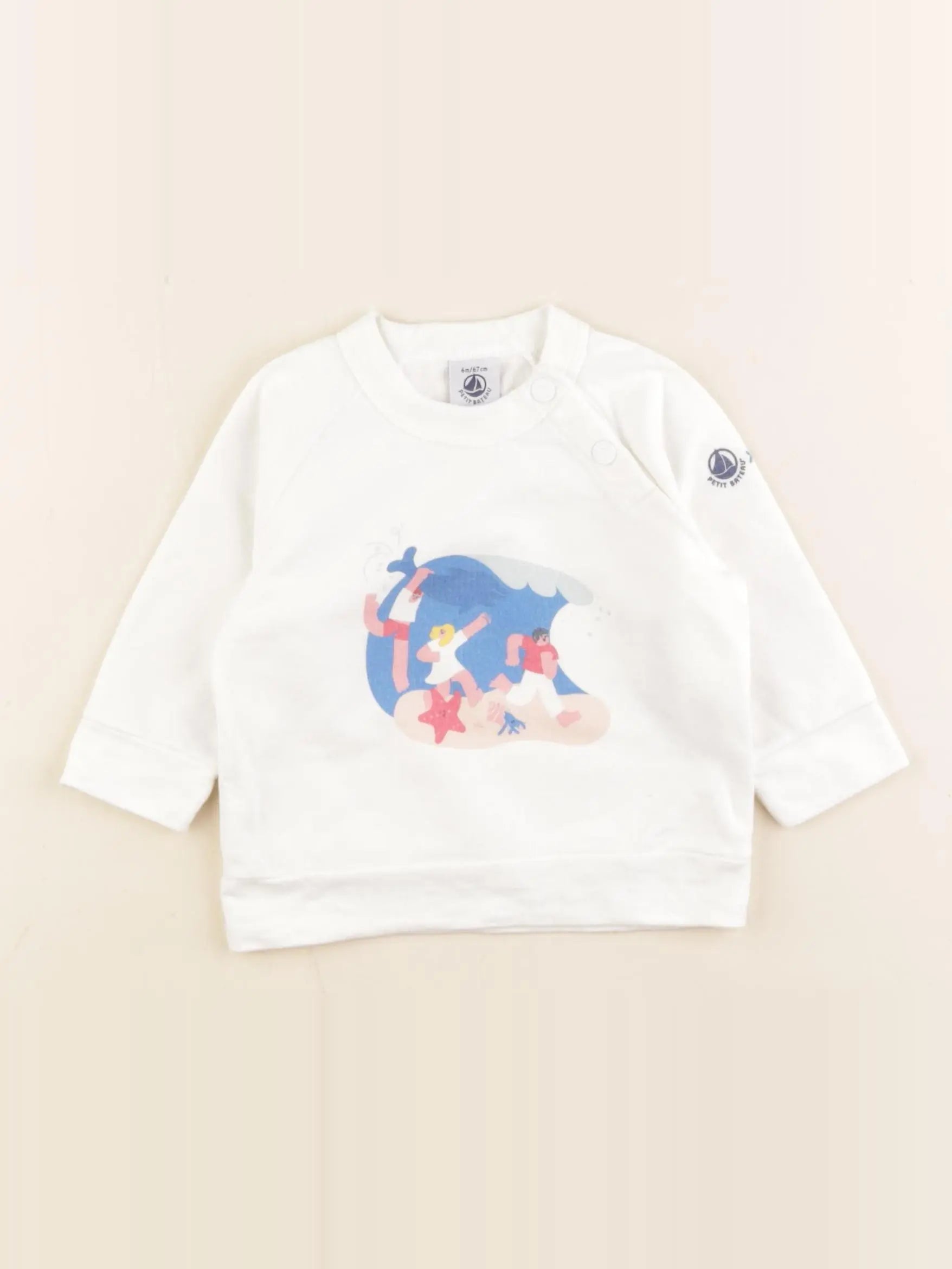 Petit Bateau - sweat blanc - 6 mois