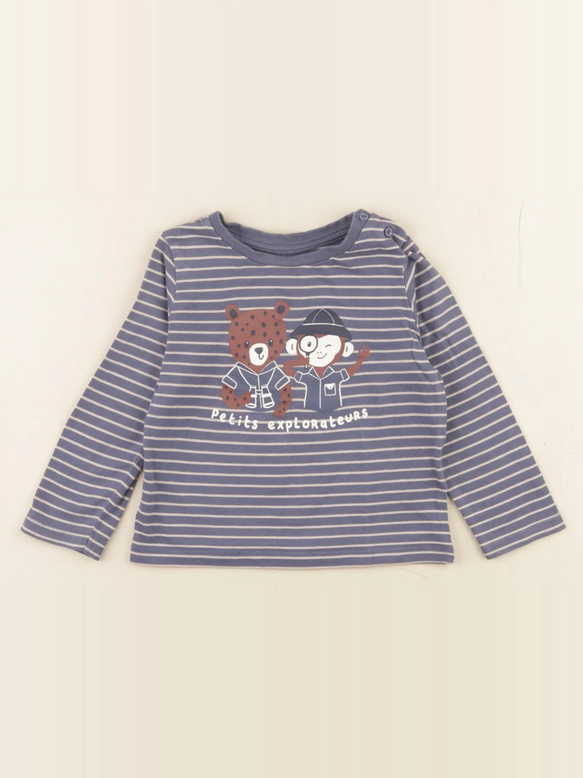 Vertbaudet - tee-shirt beige, bleu - 18 mois