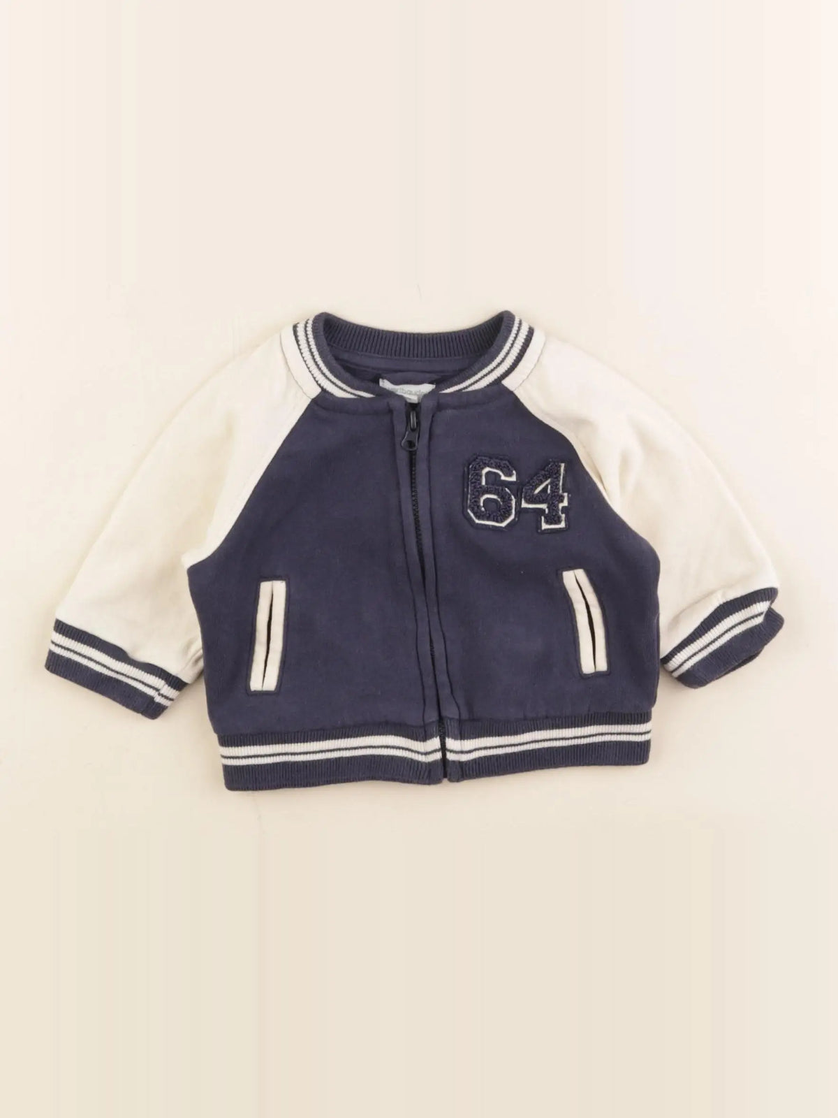 Vertbaudet - sweat bleu, beige - 3 mois