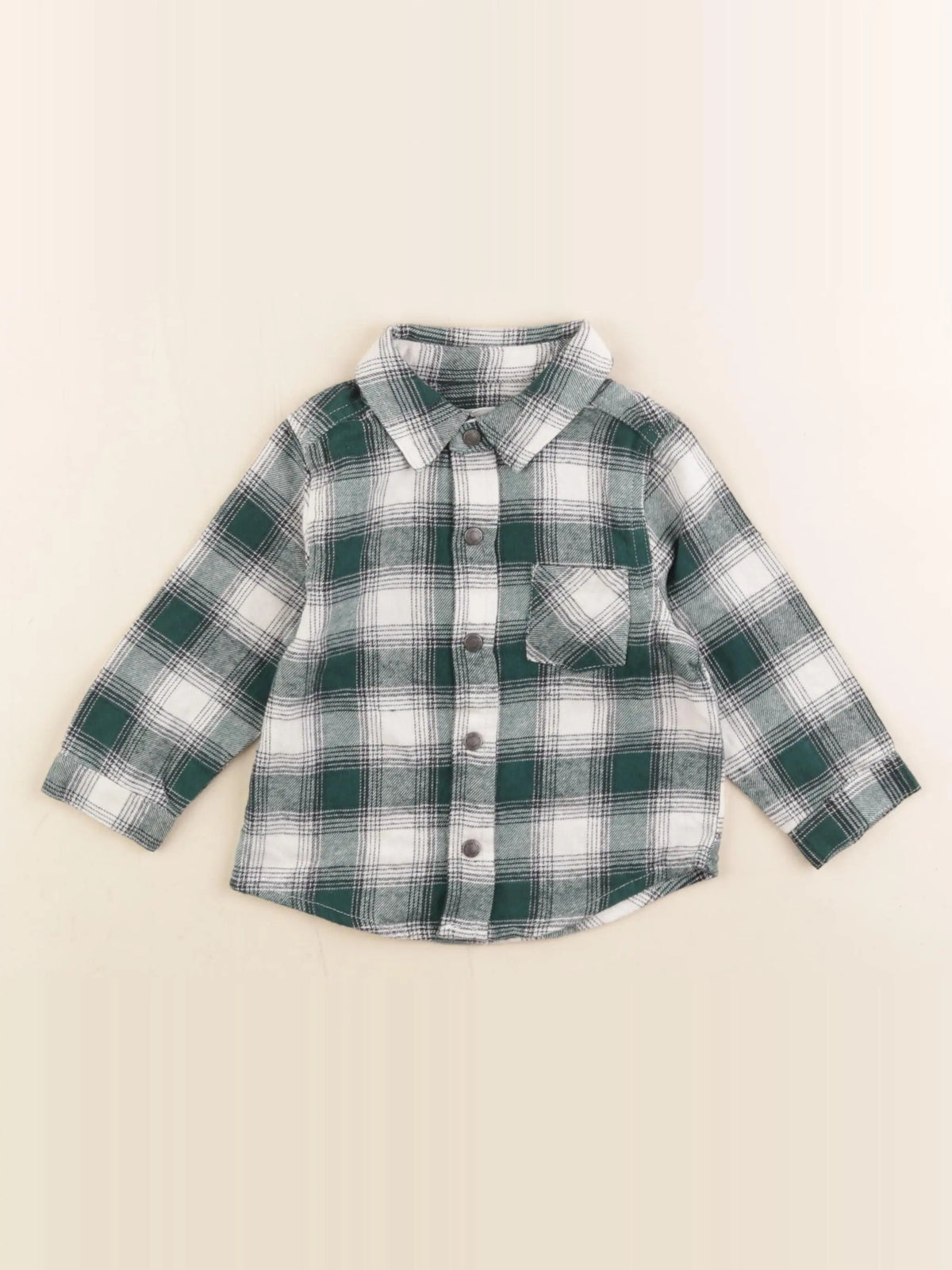 Vertbaudet - chemise vert, beige - 12 mois
