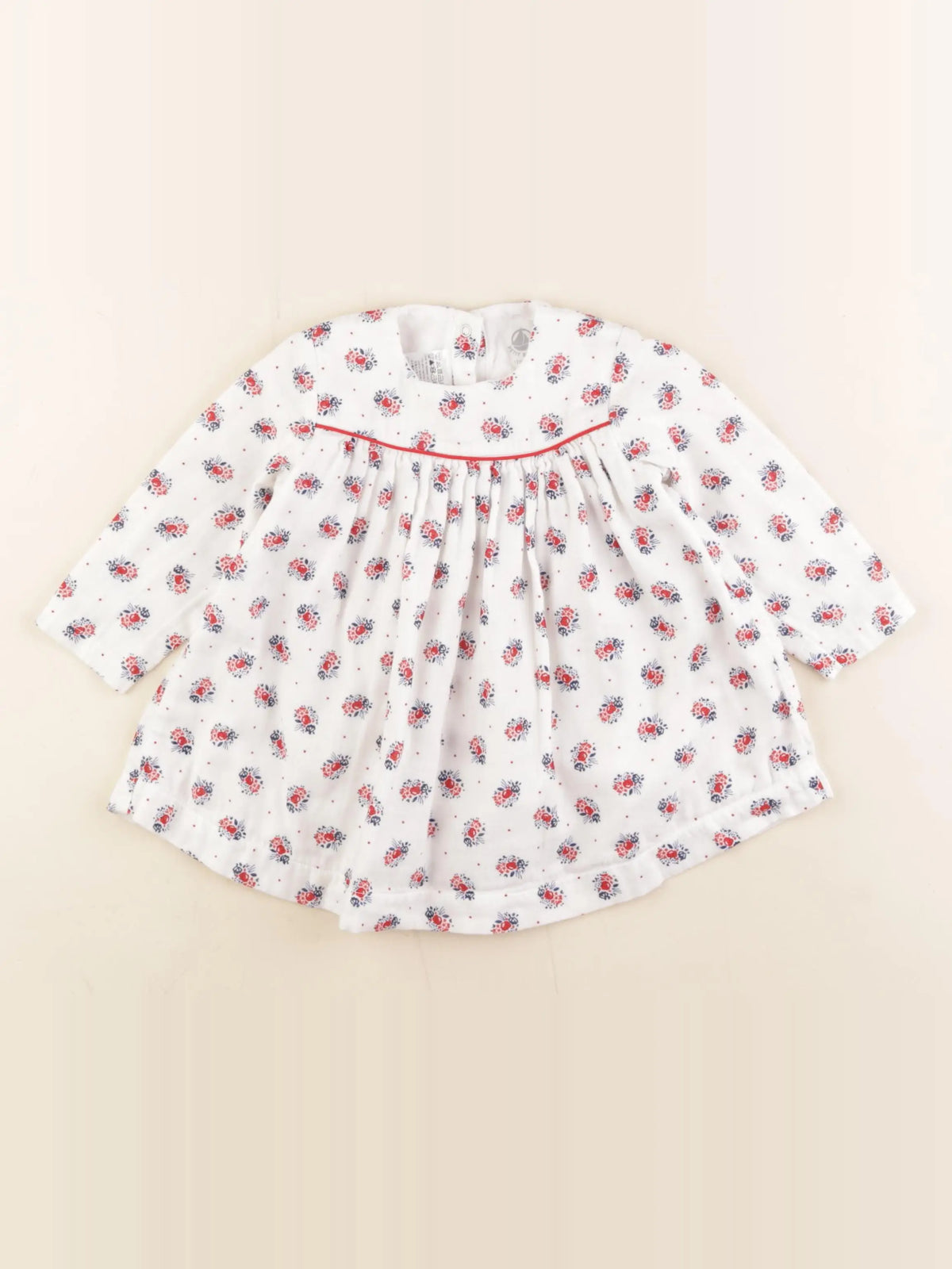 Petit Bateau - robe blanc, rouge - 12 mois