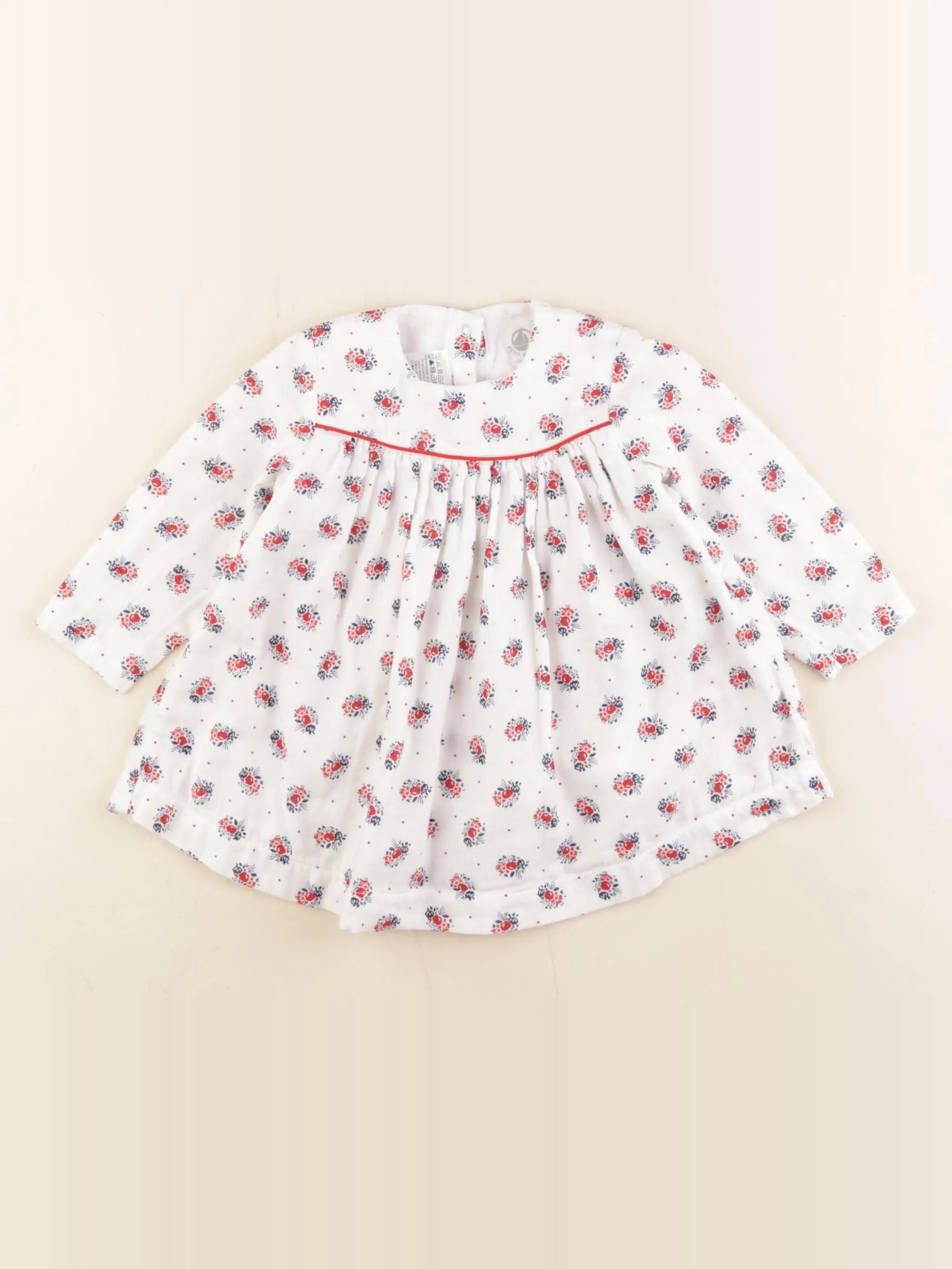 Petit Bateau - robe blanc, rouge - 12 mois
