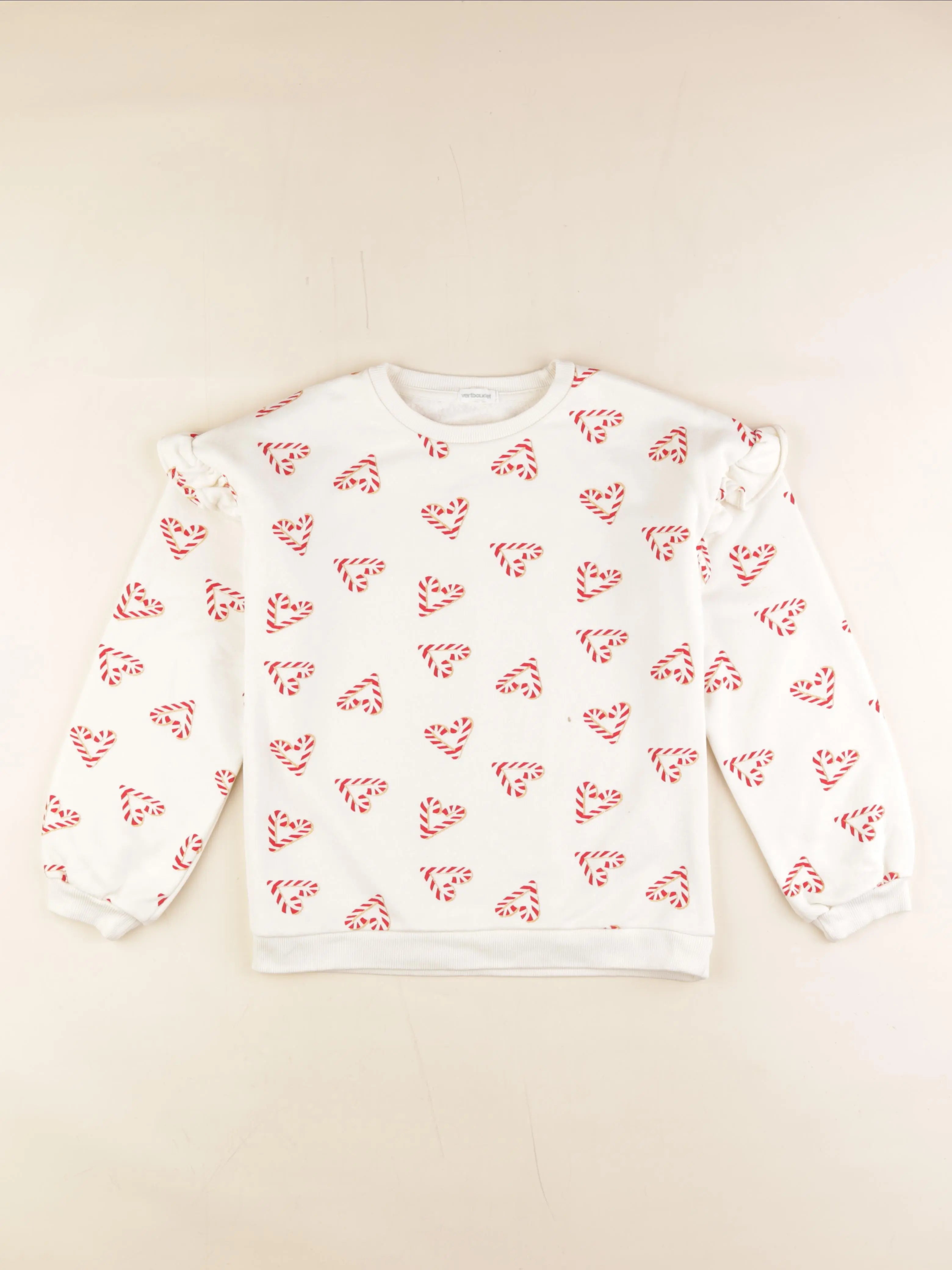Vertbaudet - sweat beige, rouge - 10 ans
