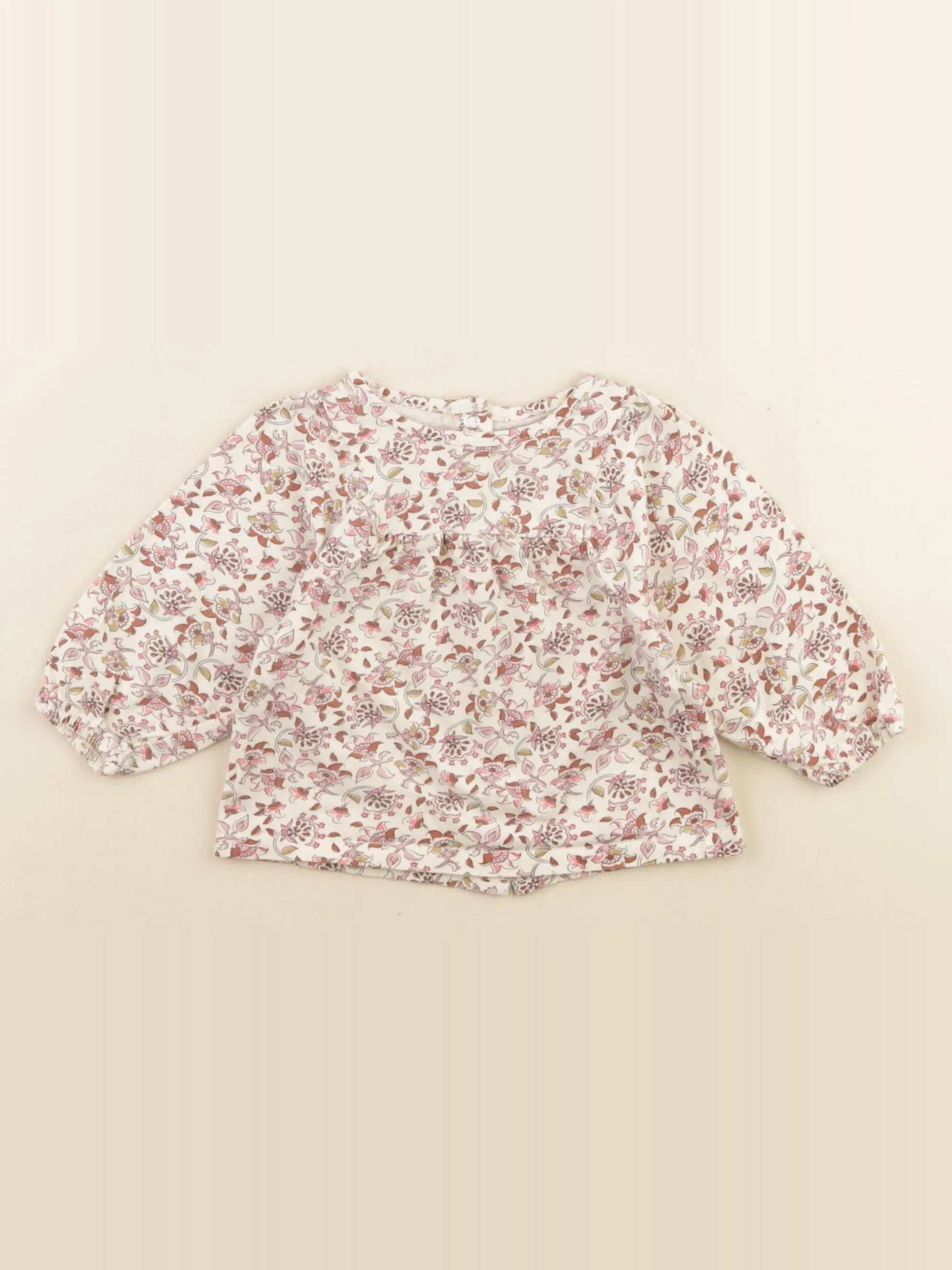 Vertbaudet - tee-shirt beige, rose - 6 mois