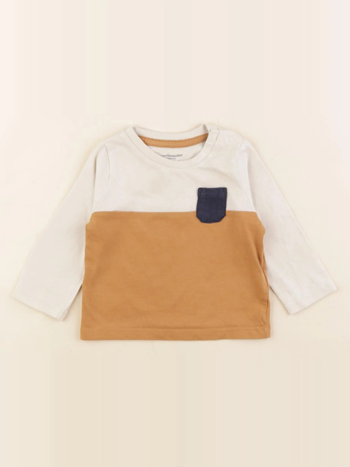 Vertbaudet - tee-shirt beige, jaune - 6 mois