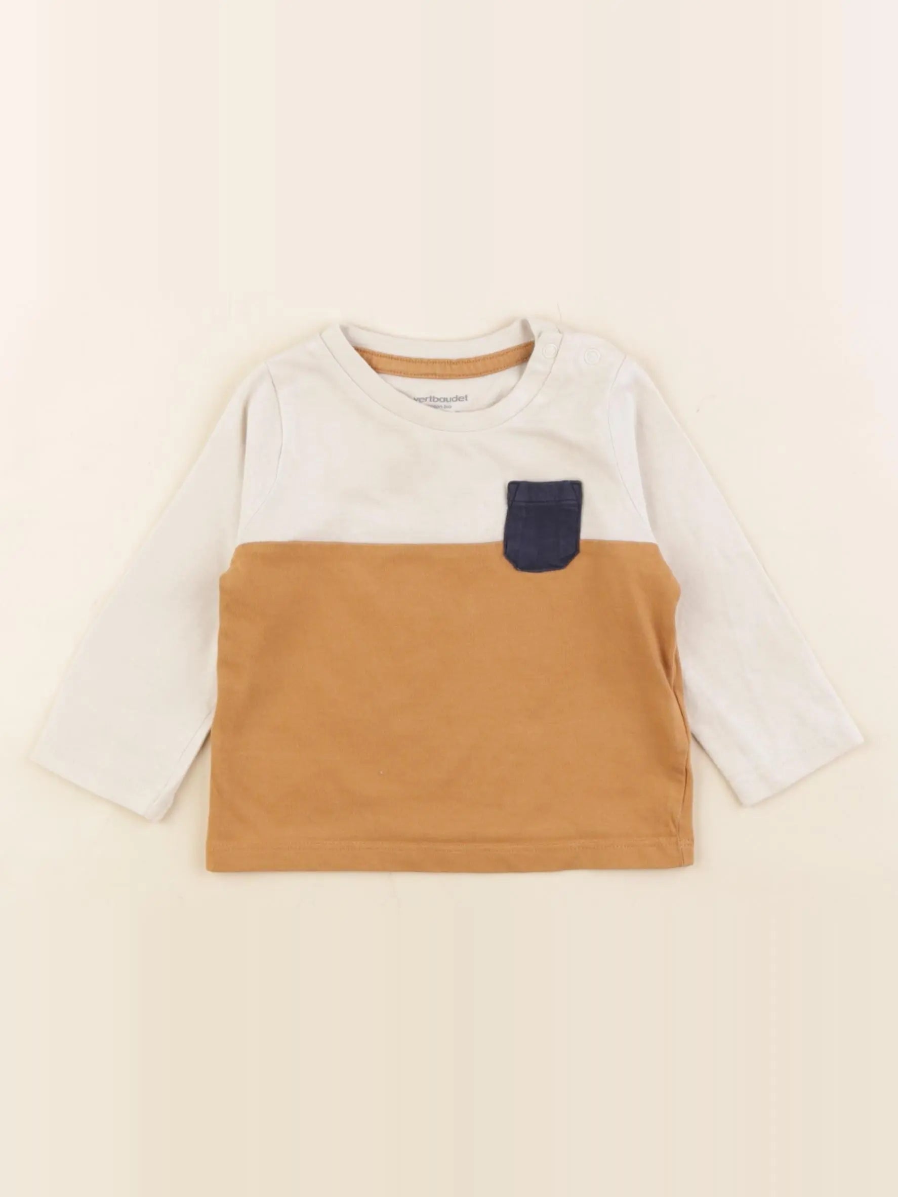 Vertbaudet - tee-shirt beige, jaune - 6 mois