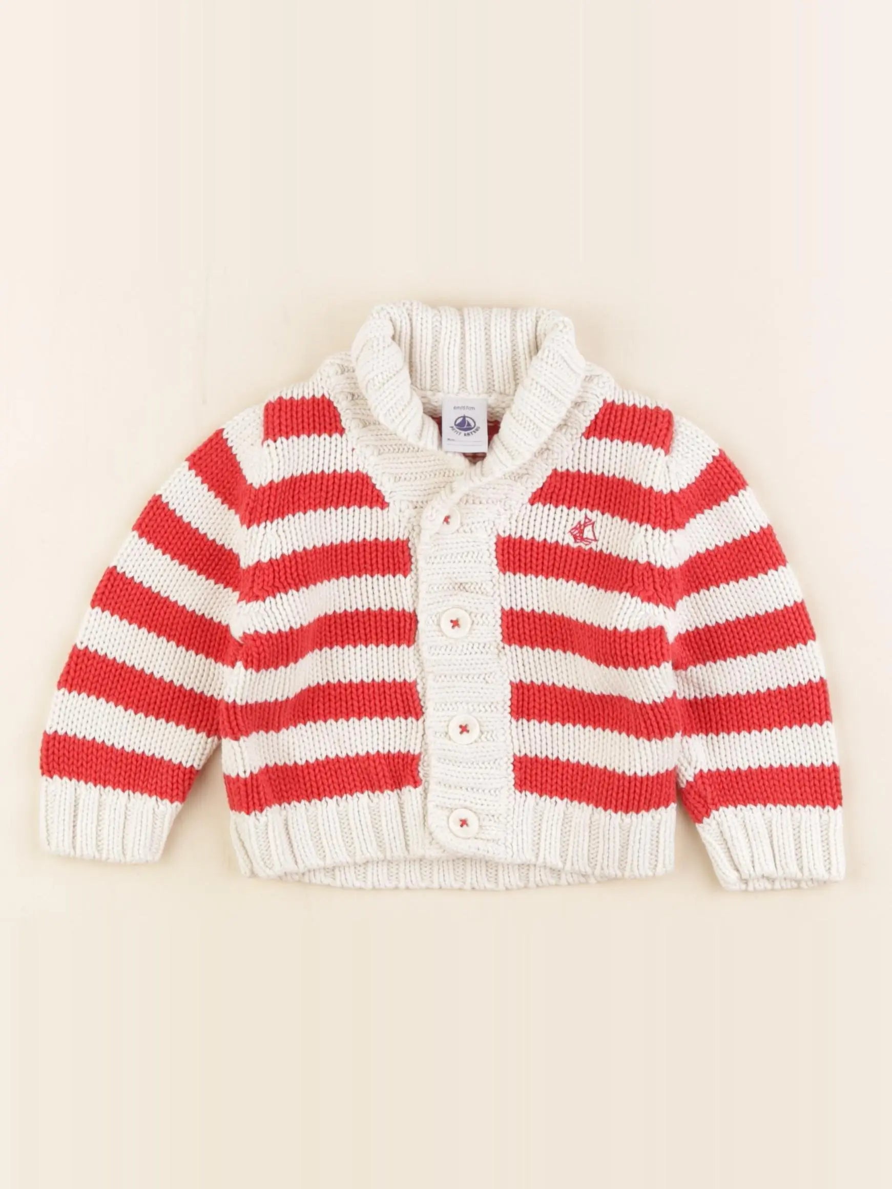 Petit Bateau - gilet blanc, rouge - 6 mois
