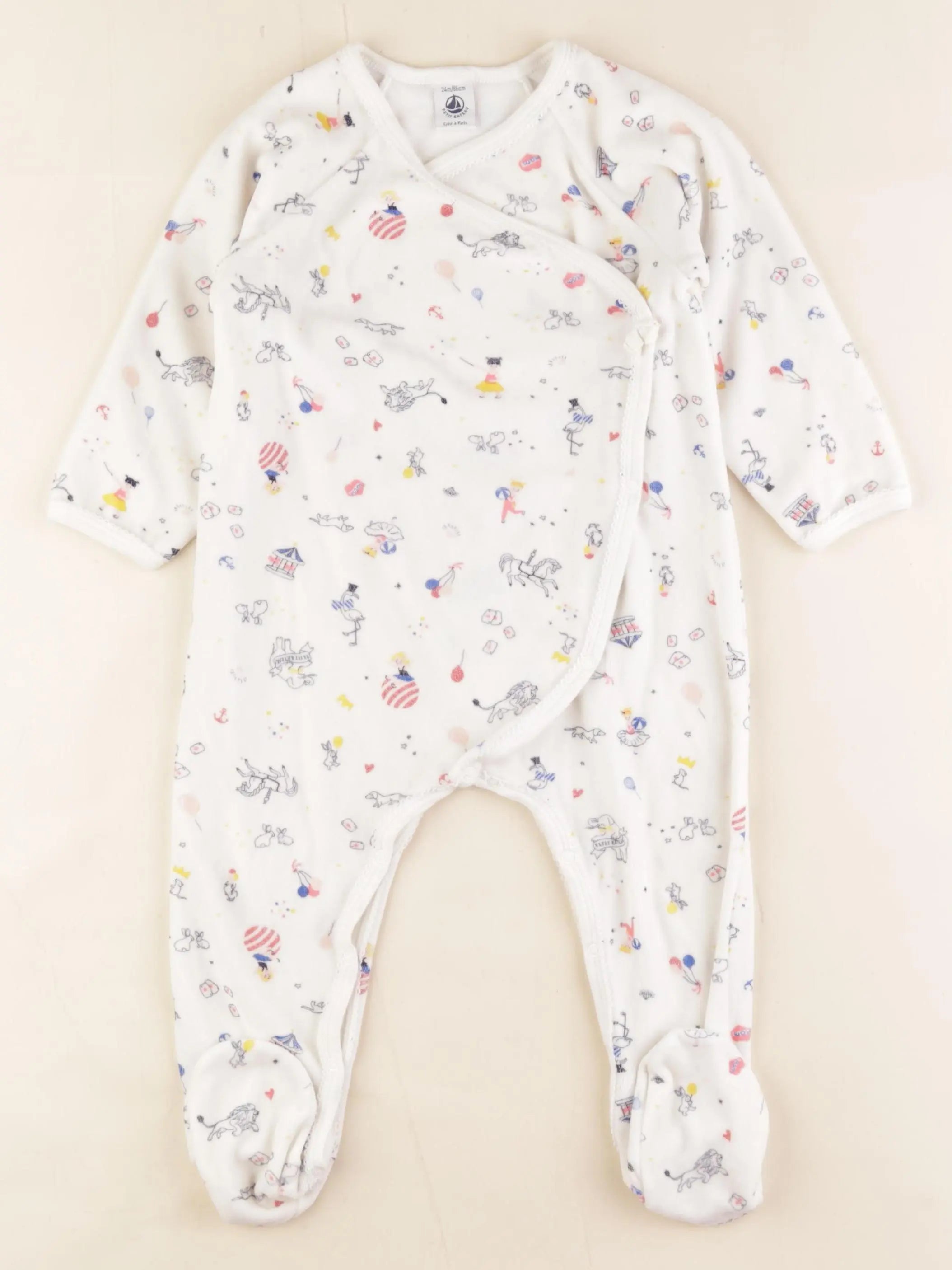 Petit Bateau - pyjama velours blanc, multicolore - 24 mois