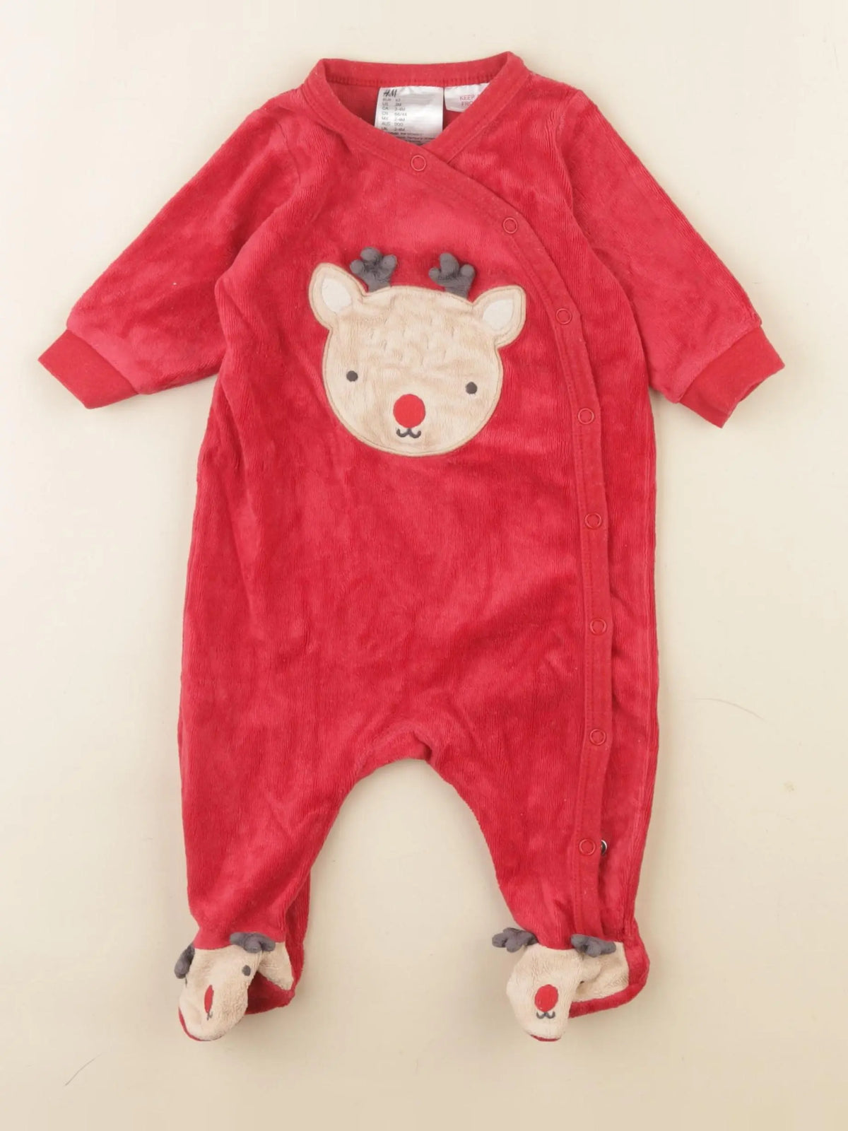H&M - pyjama velours rouge - 2/4 mois