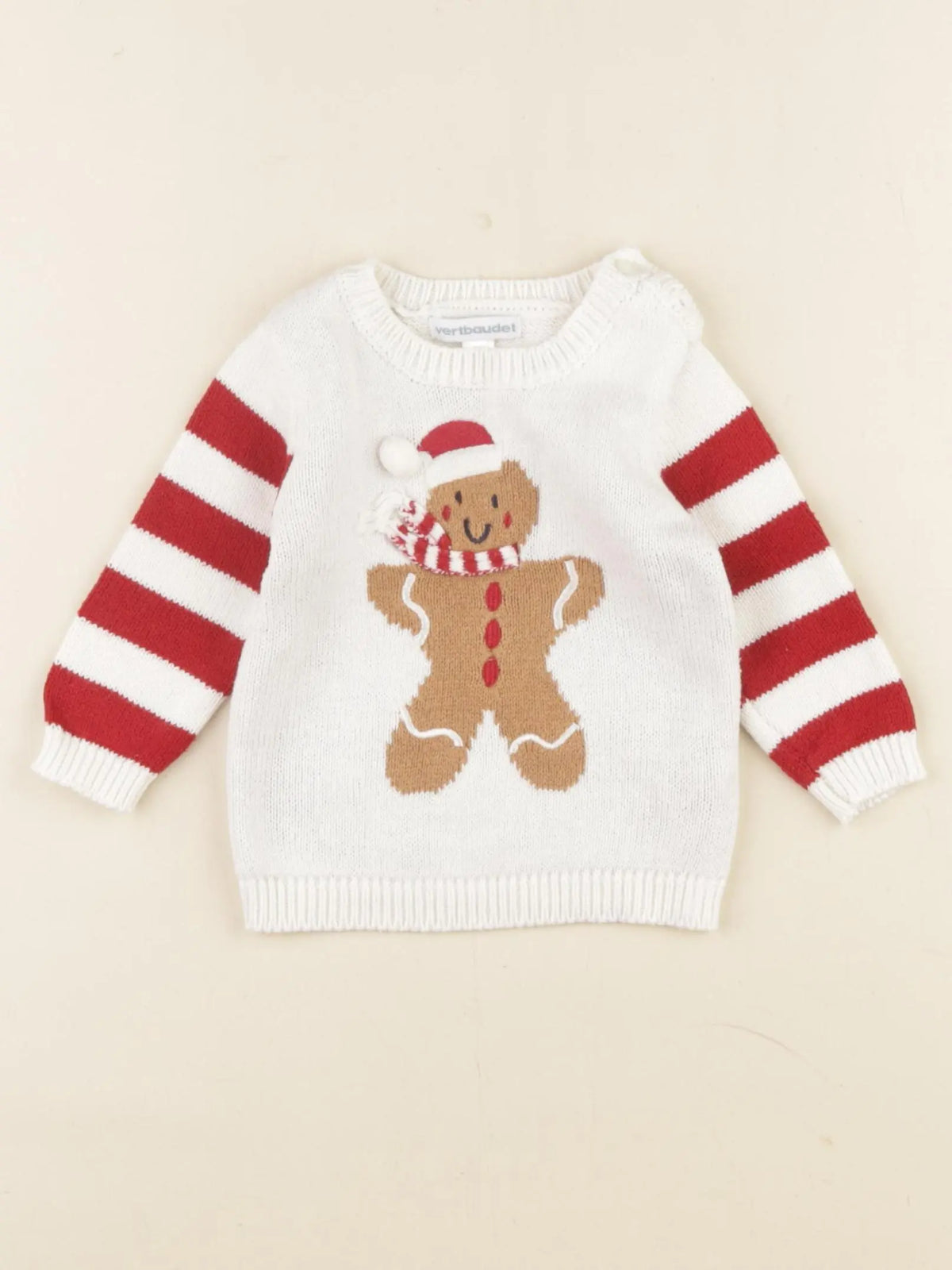Vertbaudet - pull blanc, rouge - 3 mois