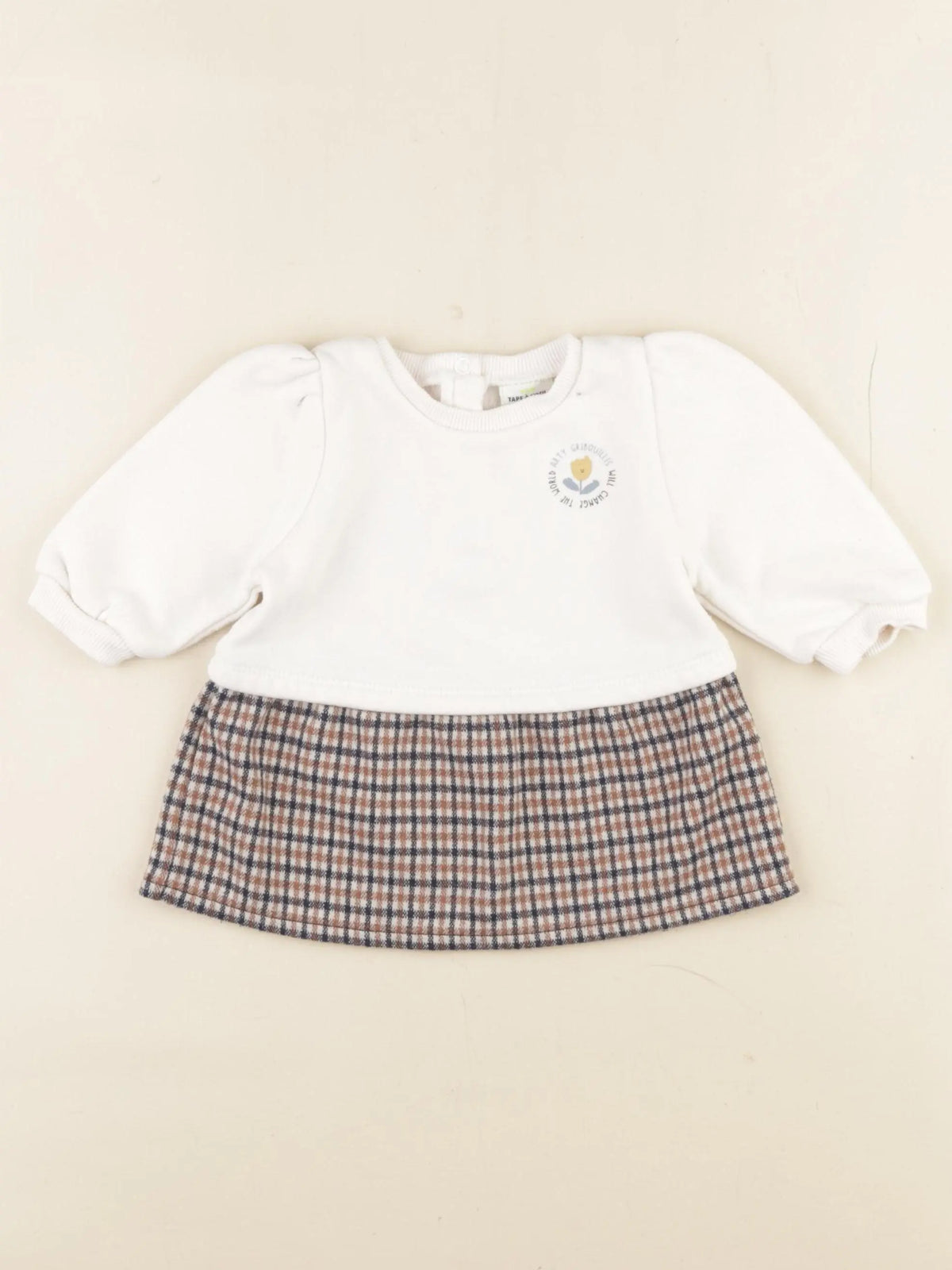 Tape à l'oeil - robe blanc, marron - 3 mois