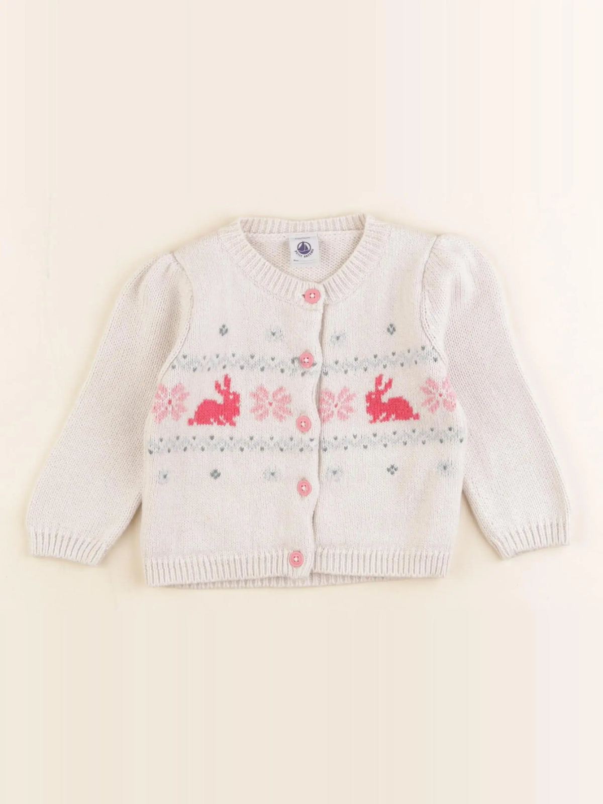 Petit Bateau - gilet beige, rose - 12 mois
