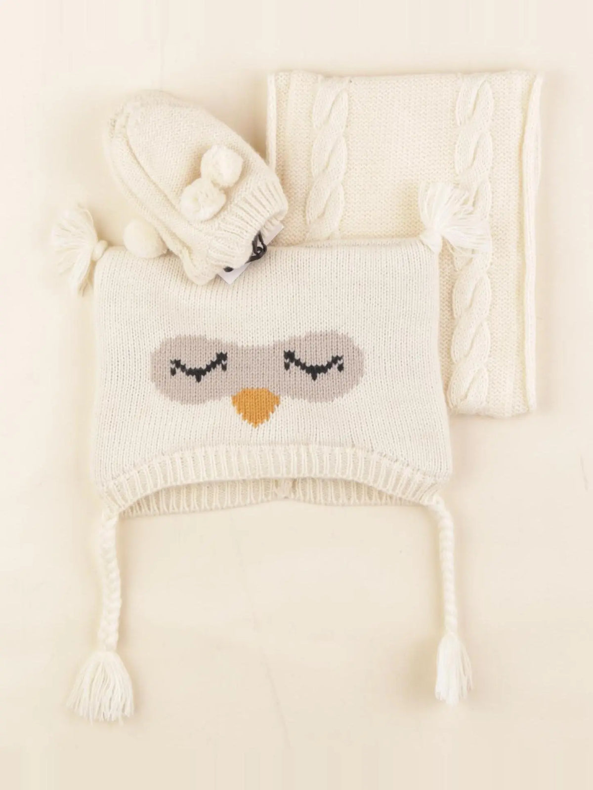 Vertbaudet - ensemble bonnet/moufles/tour de cou beige - 12/18 mois
