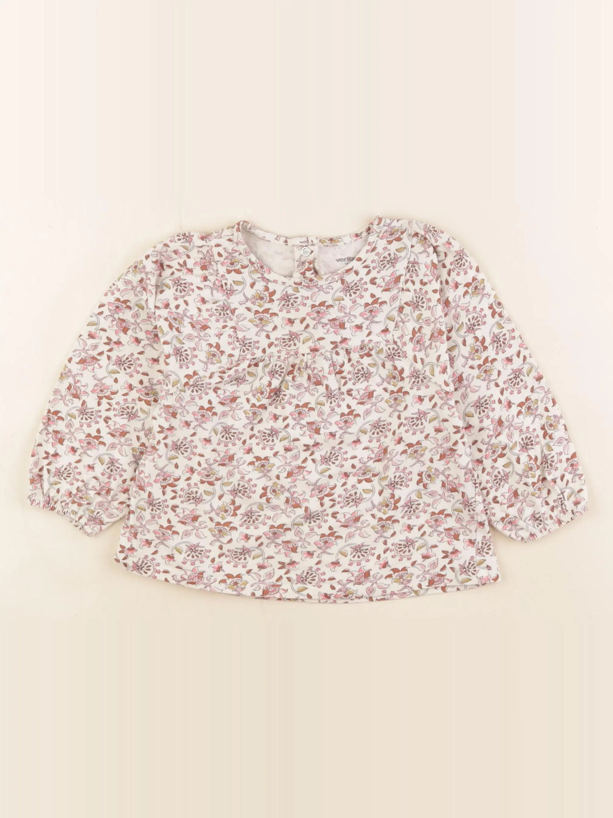 Vertbaudet - tee-shirt beige, rose - 18 mois