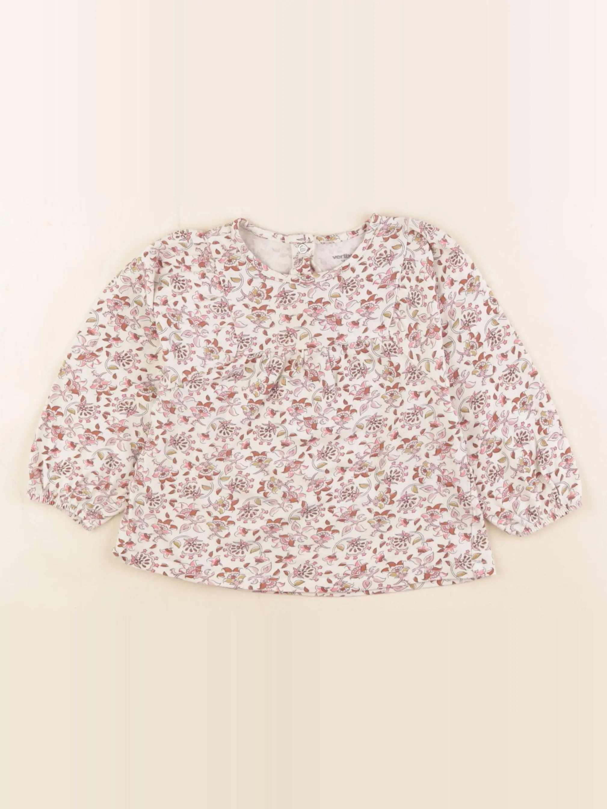 Vertbaudet - tee-shirt beige, rose - 18 mois