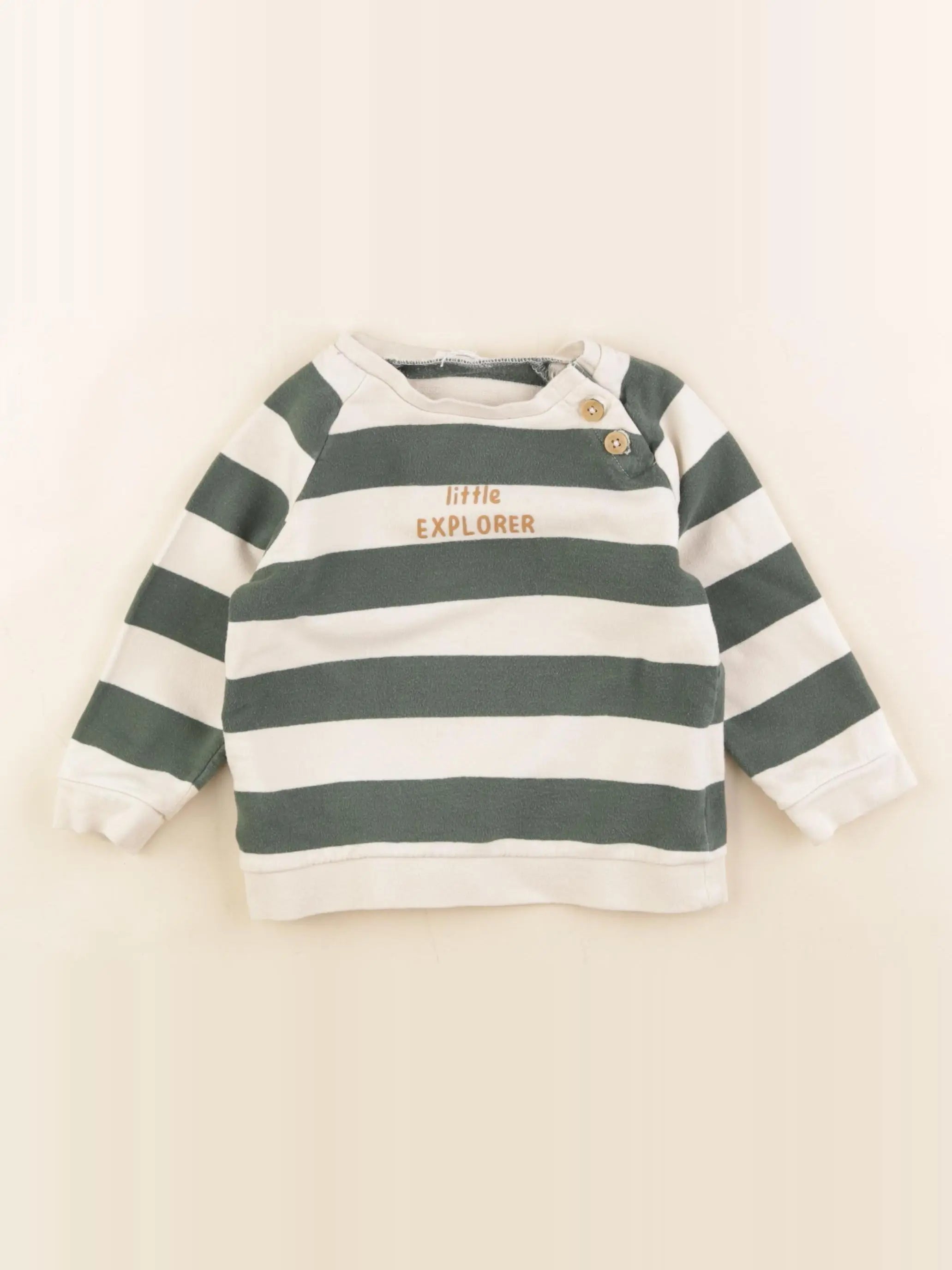 Vertbaudet - sweat beige, vert - 24 mois