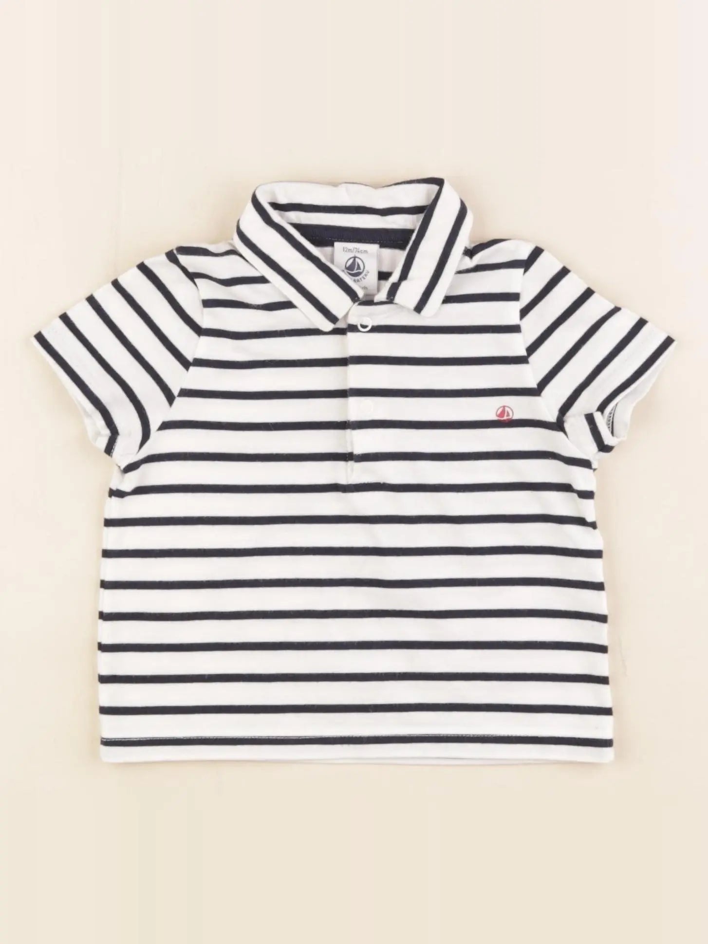 Petit Bateau - polo blanc, bleu - 12 mois