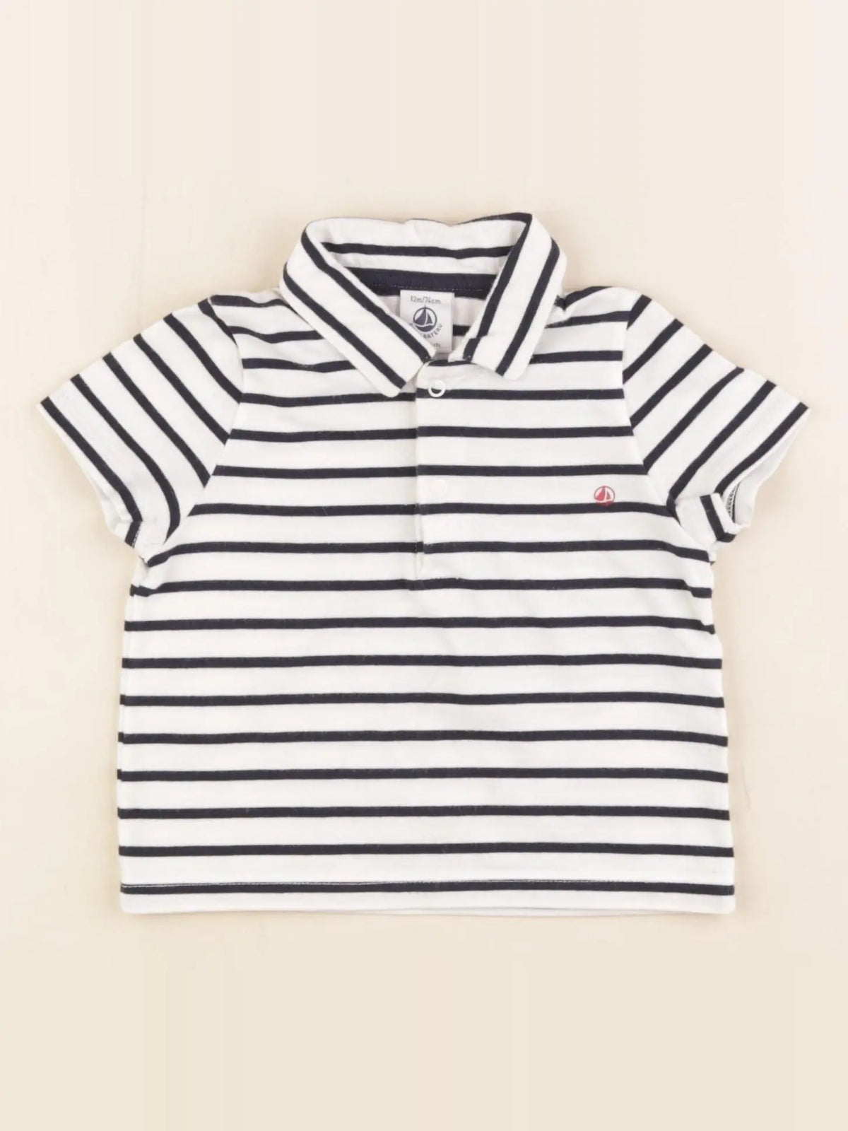Petit Bateau - polo blanc, bleu - 12 mois