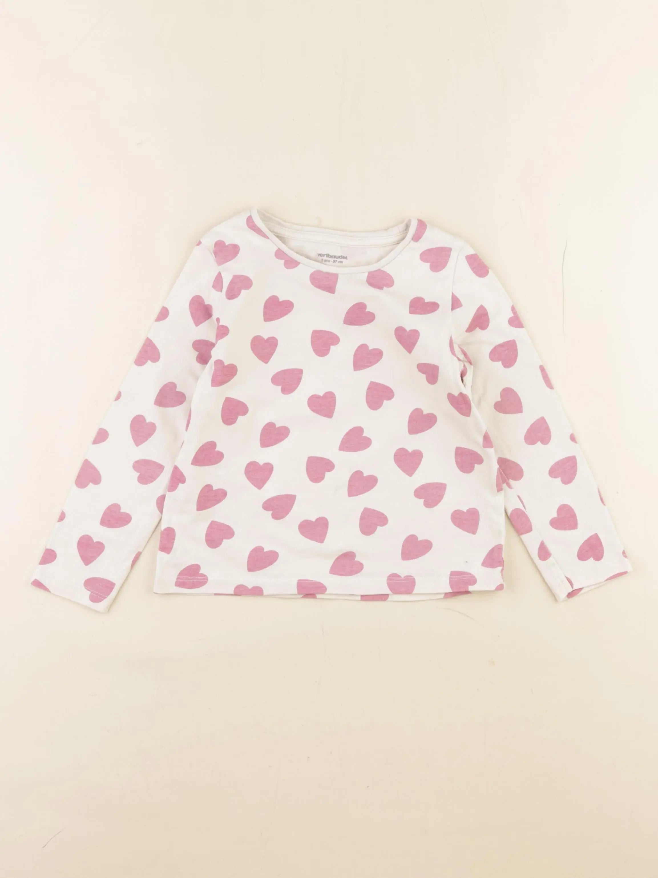 Vertbaudet - tee-shirt blanc, rose - 3 ans