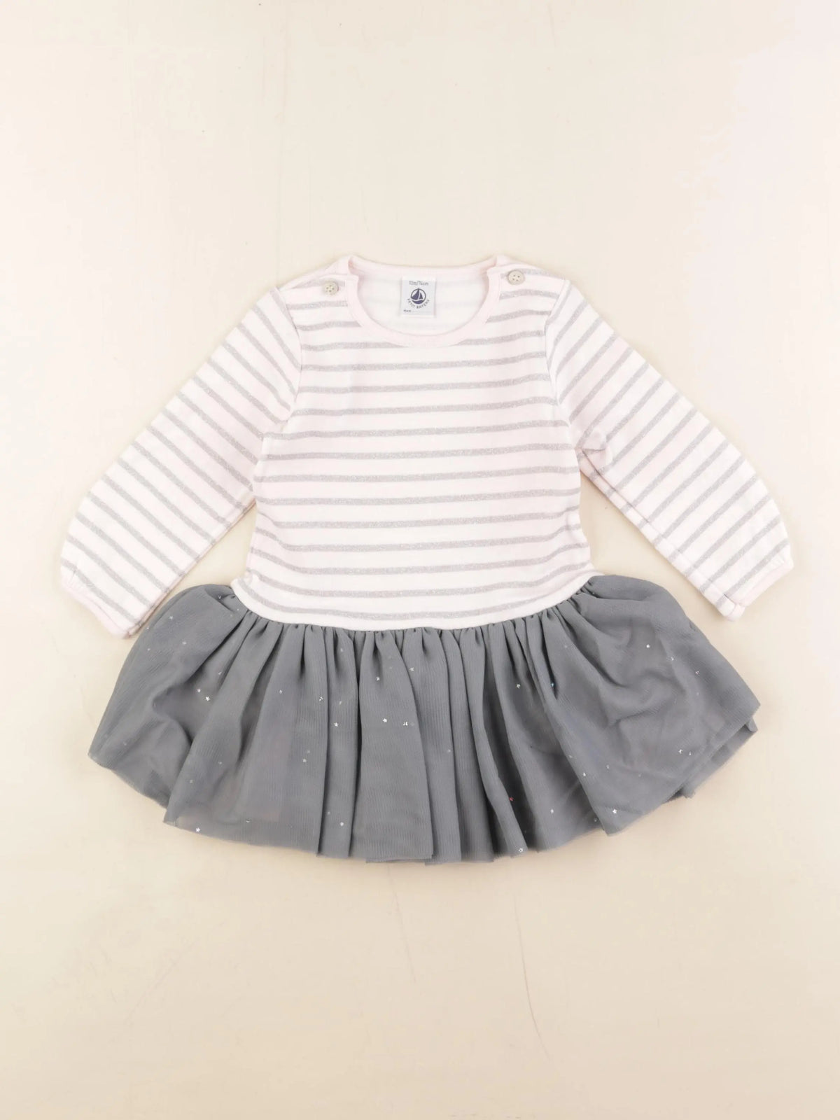 Petit Bateau - robe rose, gris - 12 mois