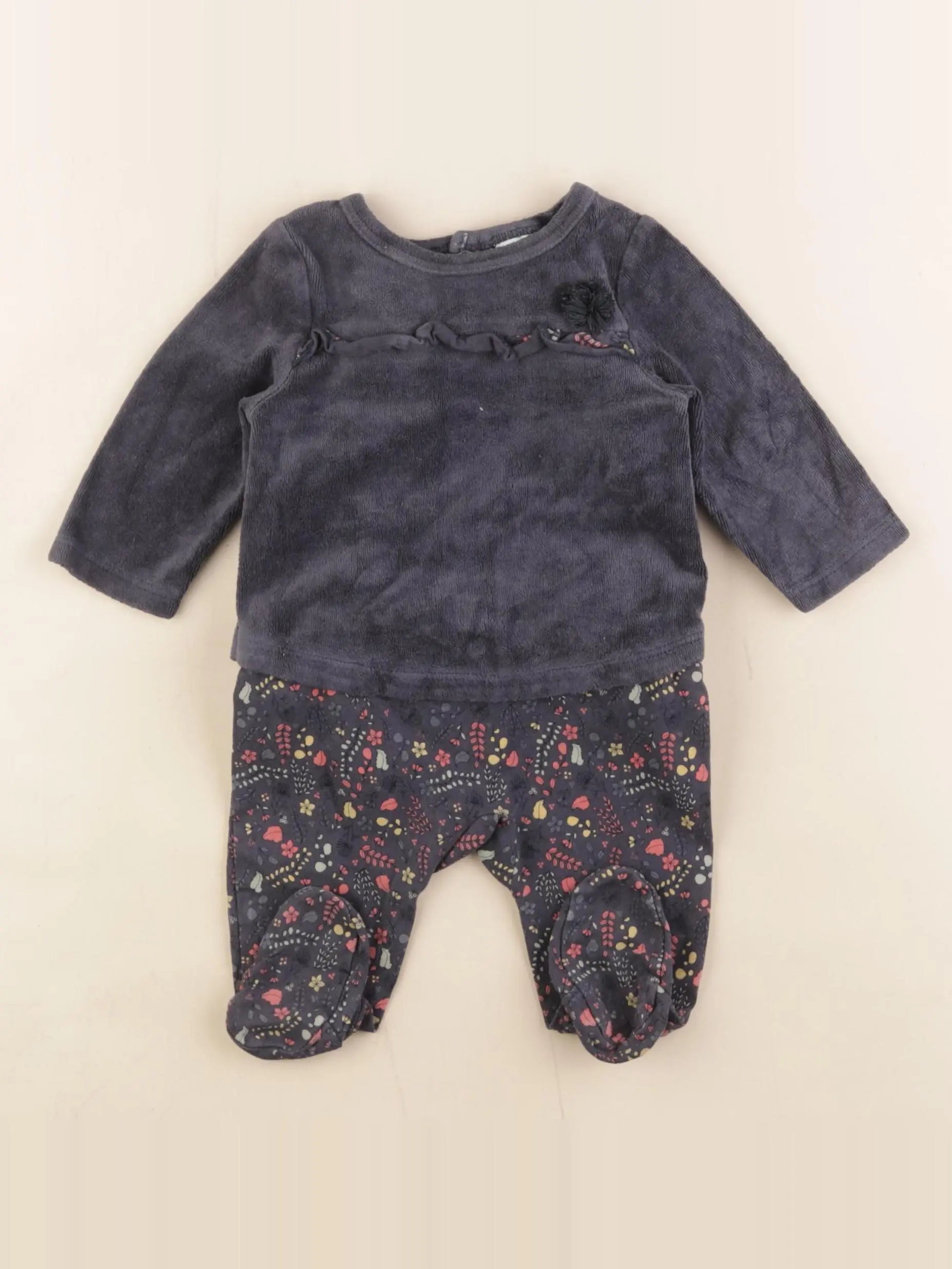 Tape à l'oeil - pyjama velours gris - 3 mois