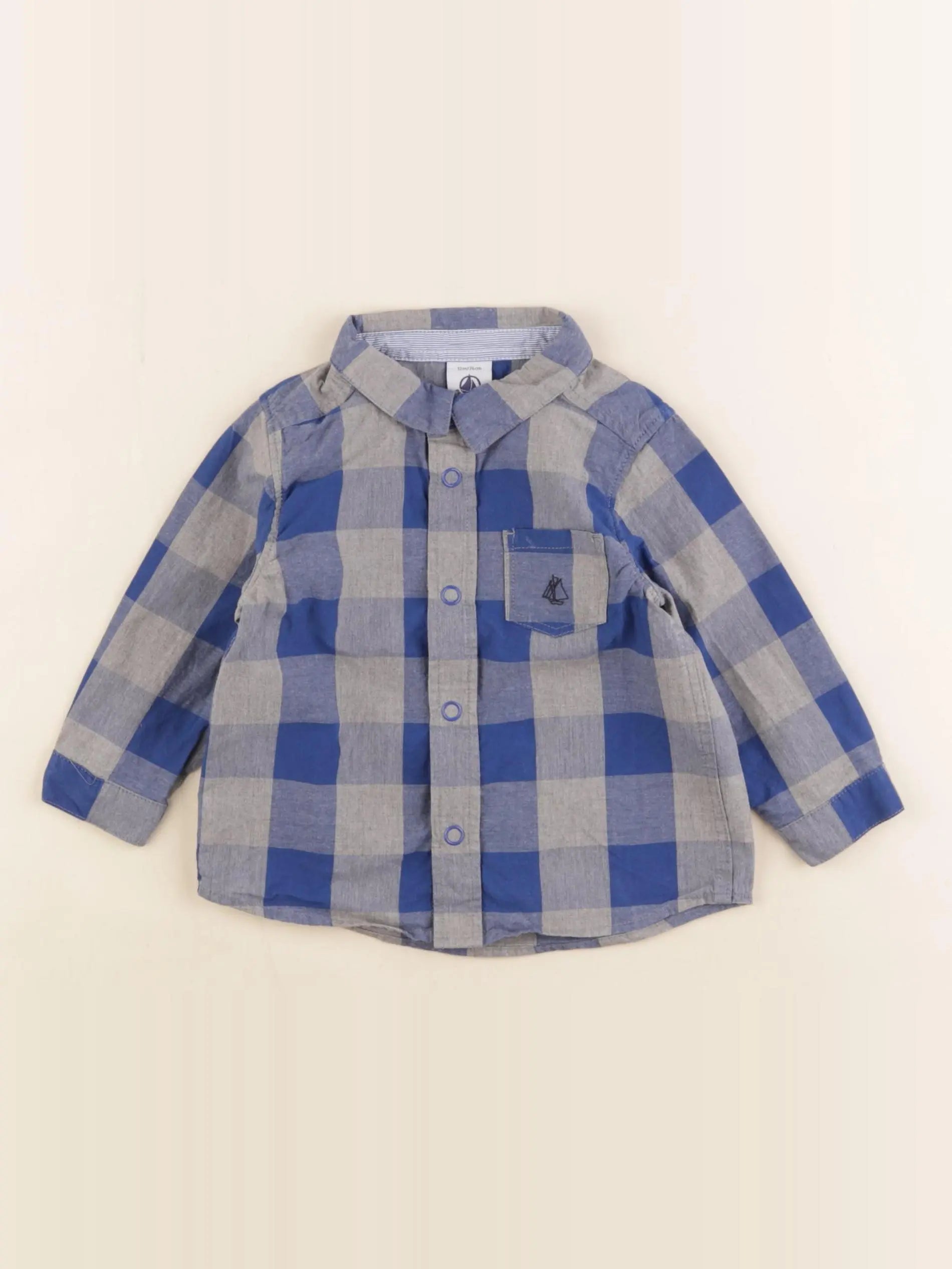 Petit Bateau - chemise bleu, gris - 12 mois