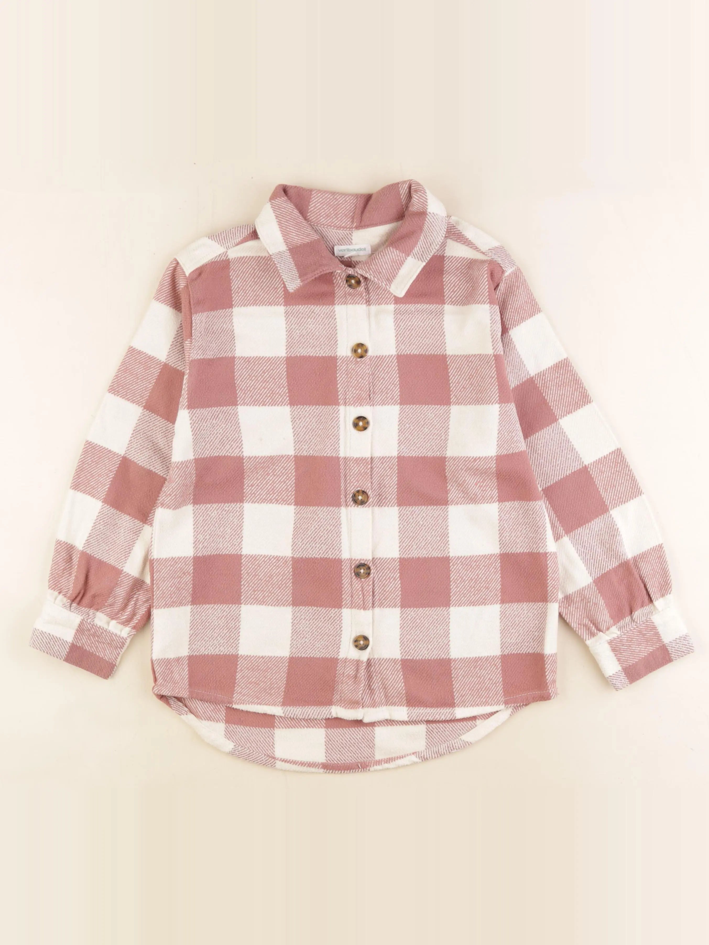Vertbaudet - chemise beige, rose - 9 ans
