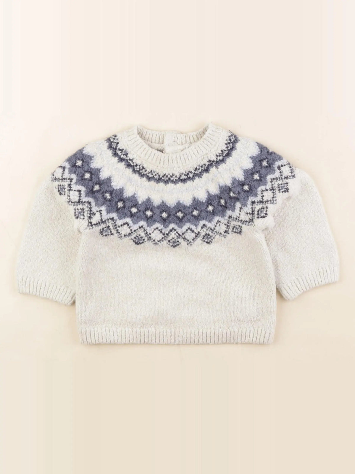 Vertbaudet - pull blanc, bleu - 9 mois