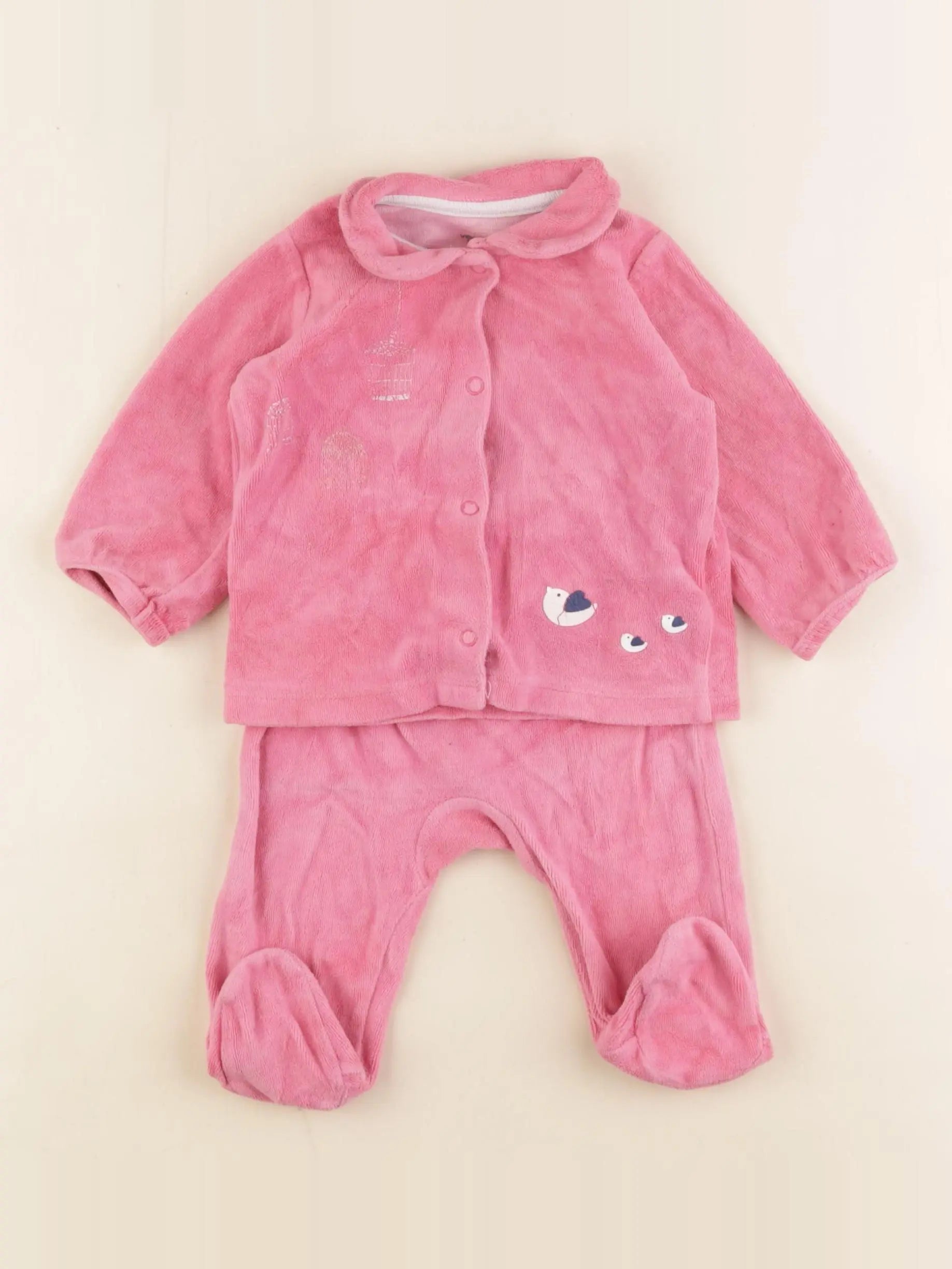 Vertbaudet - pyjama velours rose - 6 mois