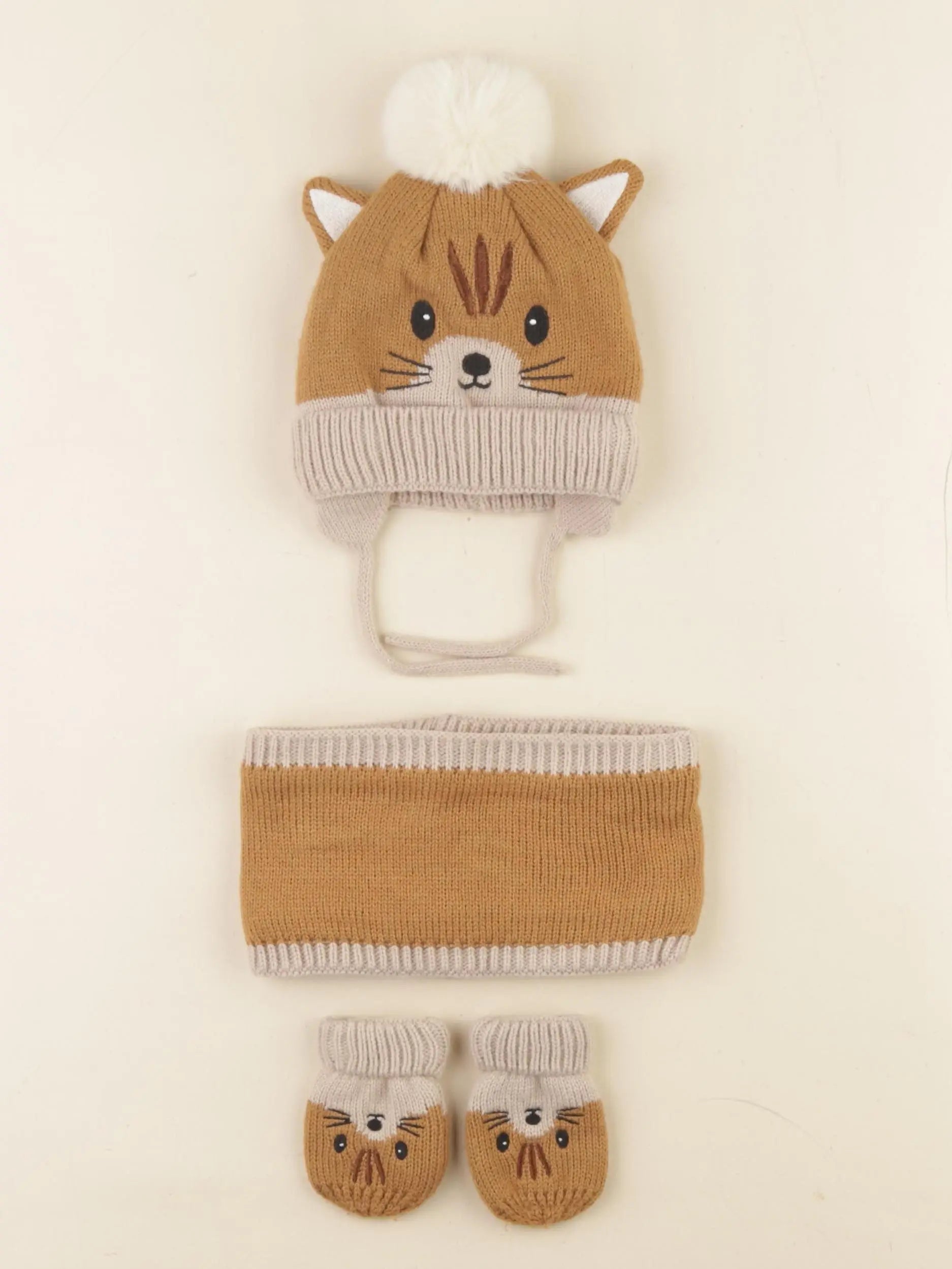 Vertbaudet - ensemble bonnet/moufles/tour de cou marron - 3/6 mois