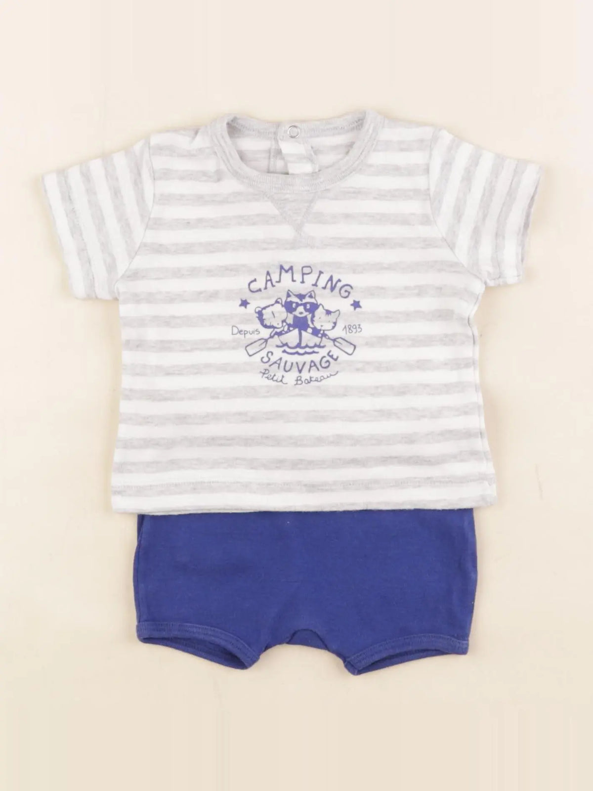 Petit Bateau - ensemble bleu, blanc - 3 mois