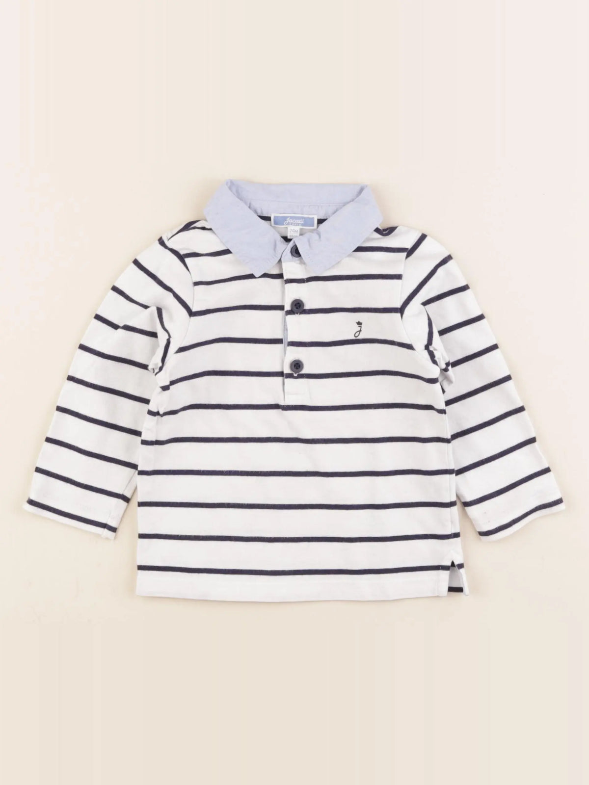 Jacadi - polo blanc, bleu - 24 mois
