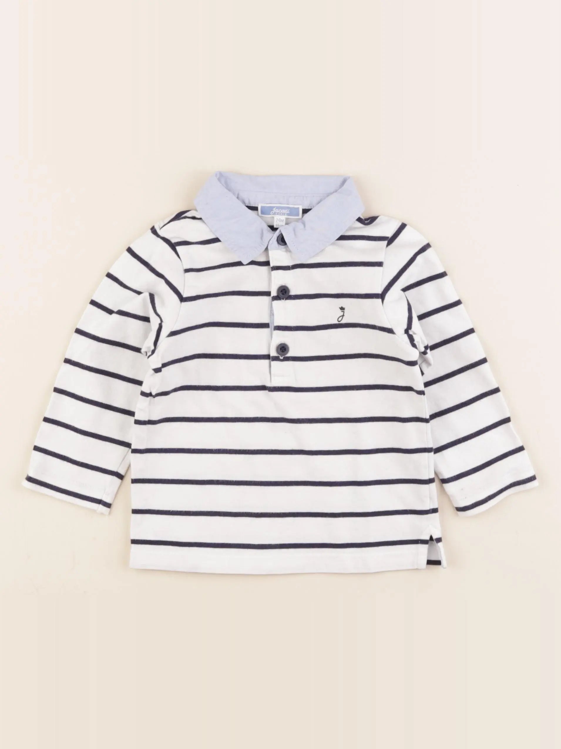 Jacadi - polo blanc, bleu - 24 mois