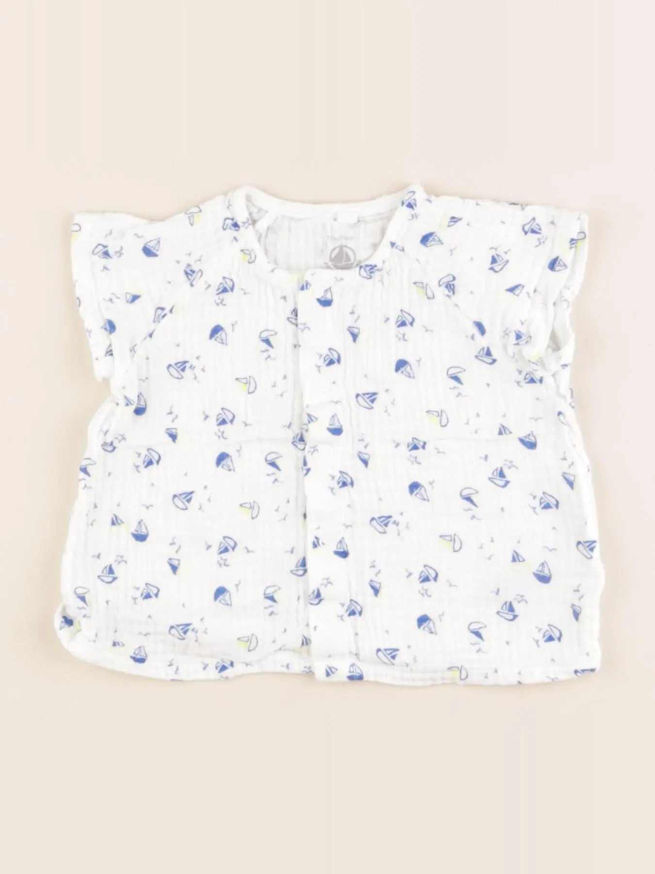 Petit Bateau - chemise blanc, bleu - 12 mois