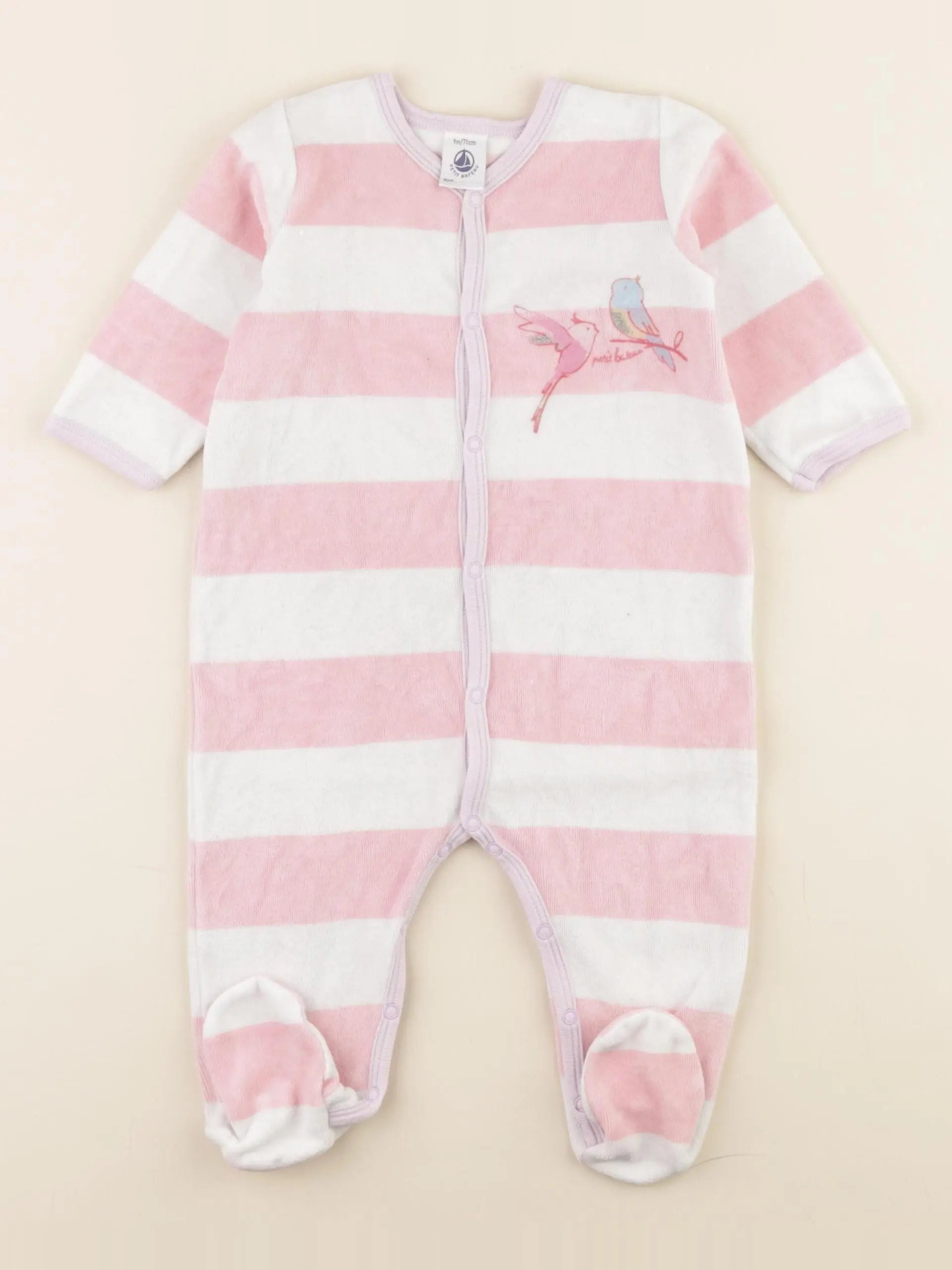 Petit Bateau - pyjama velours rose - 9 mois