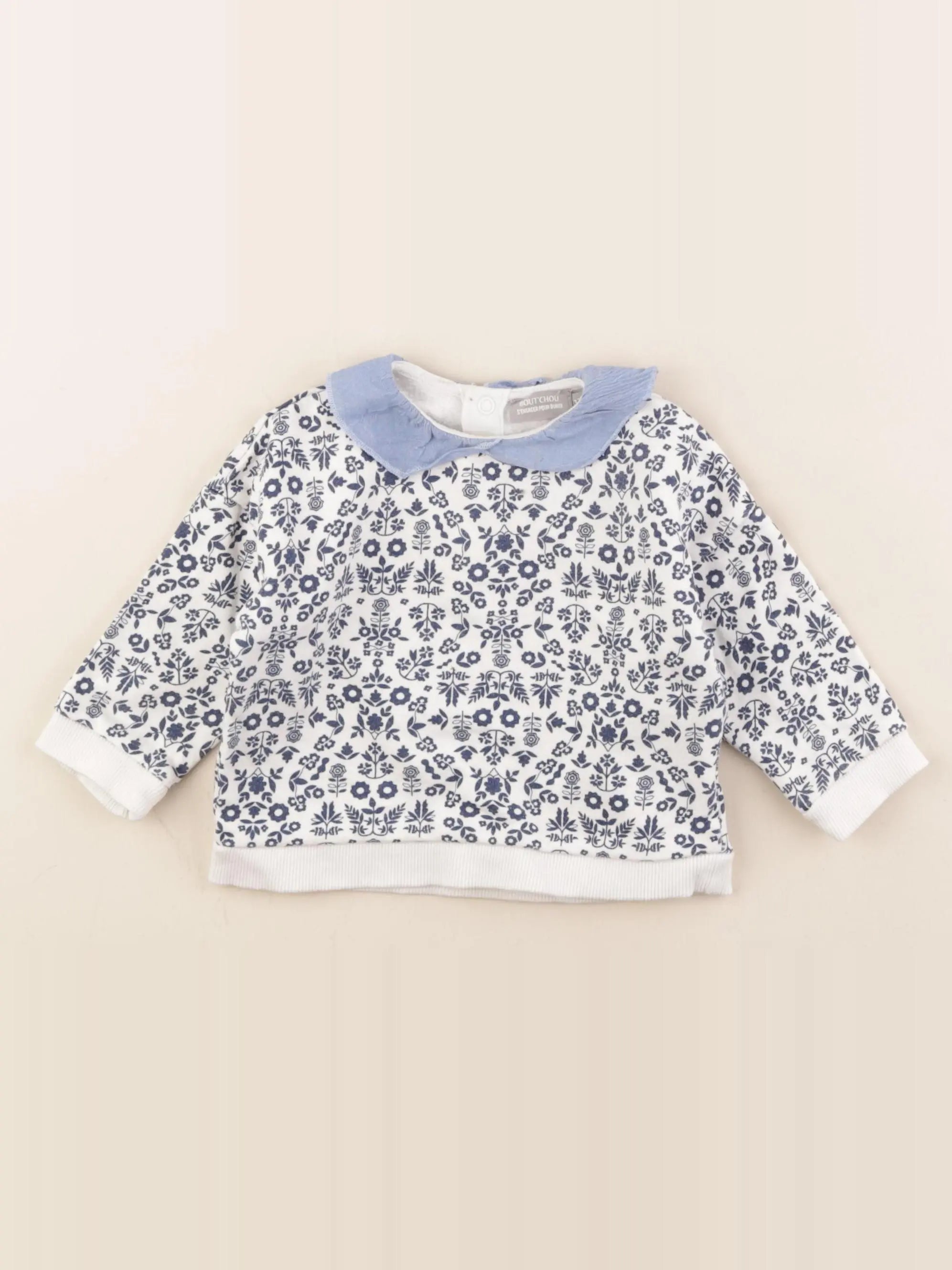 Boutchou - sweat bleu, blanc - 12 mois