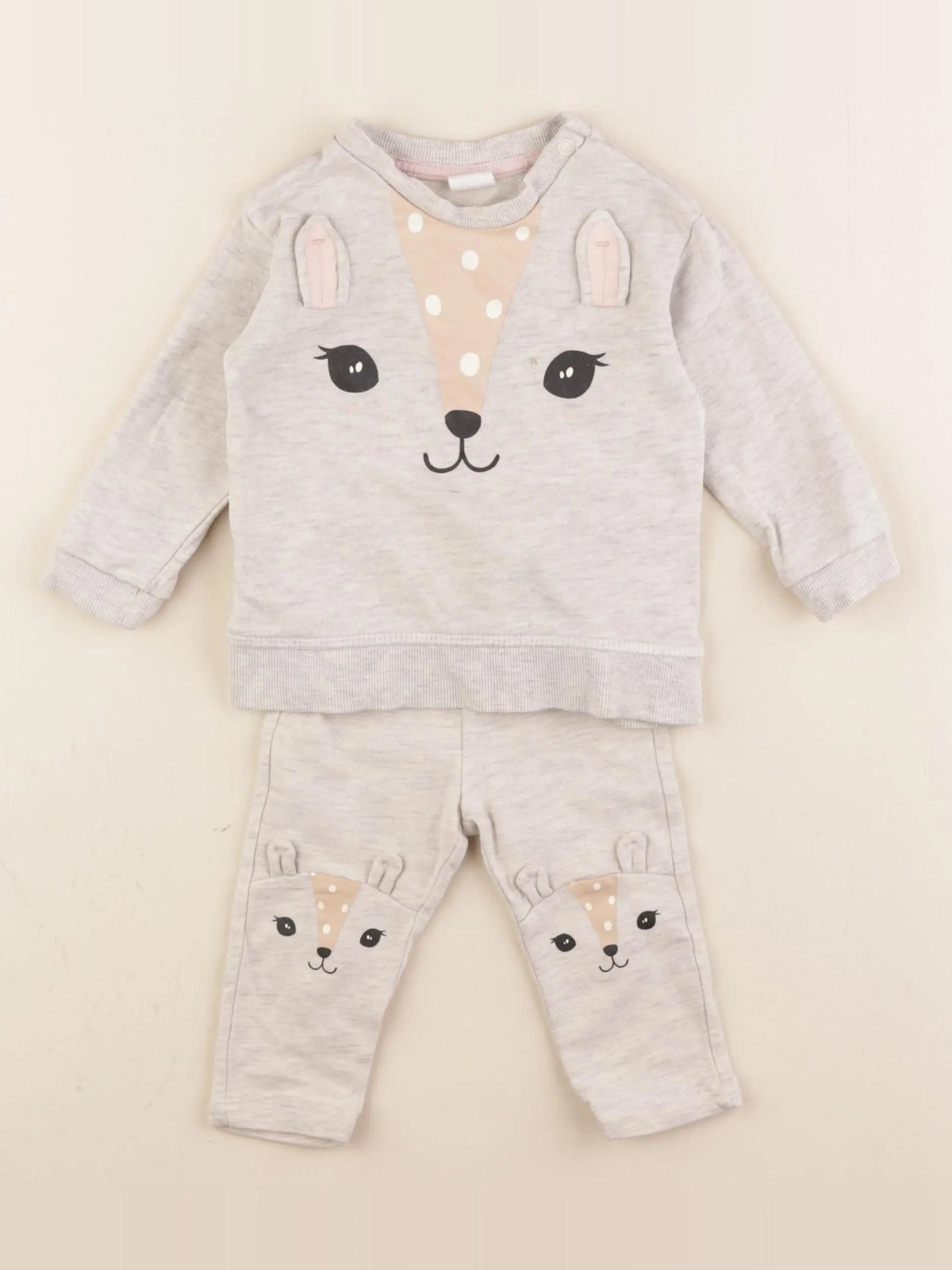H&M - ensemble gris, rose - 4/6 mois
