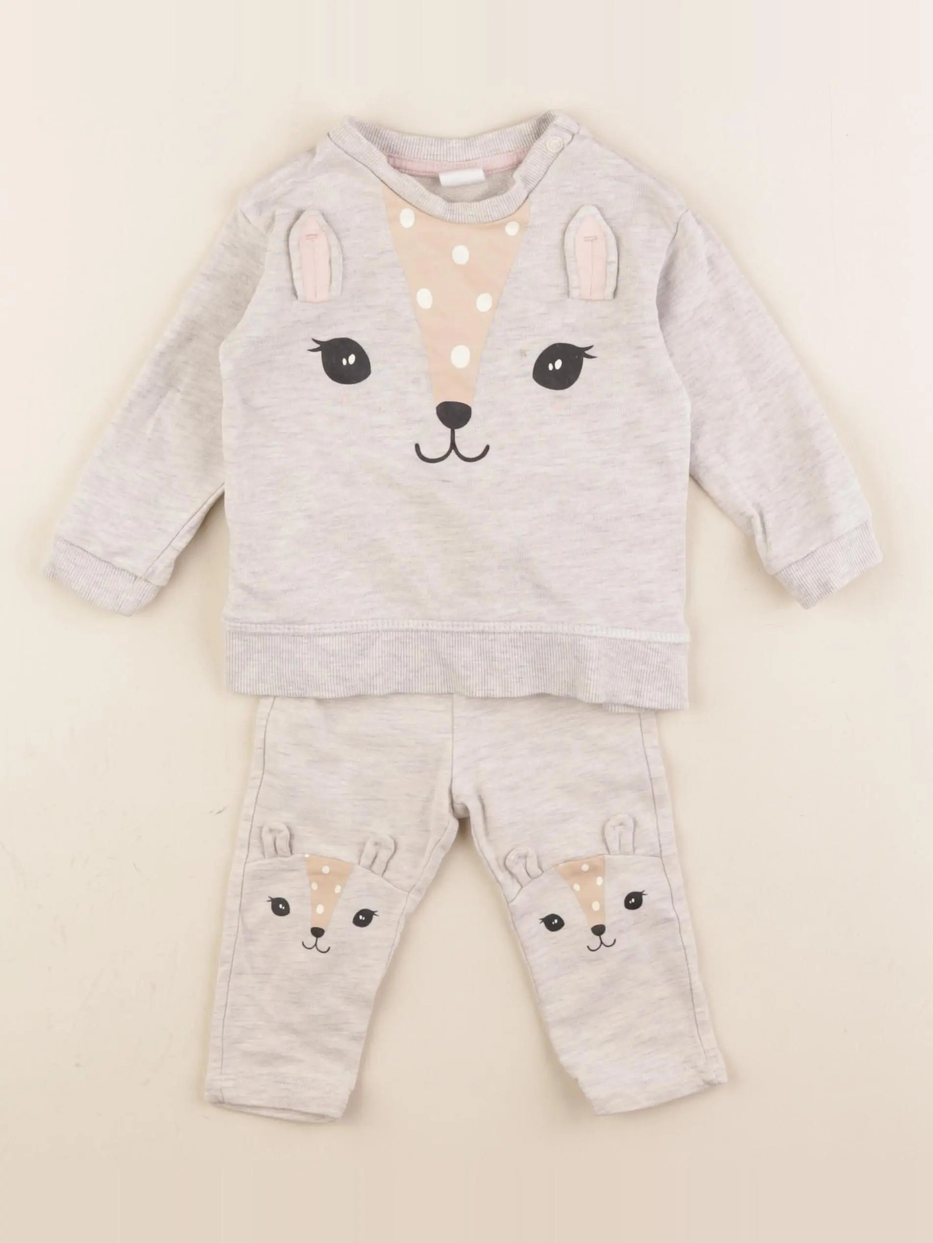 H&M - ensemble gris, rose - 4/6 mois