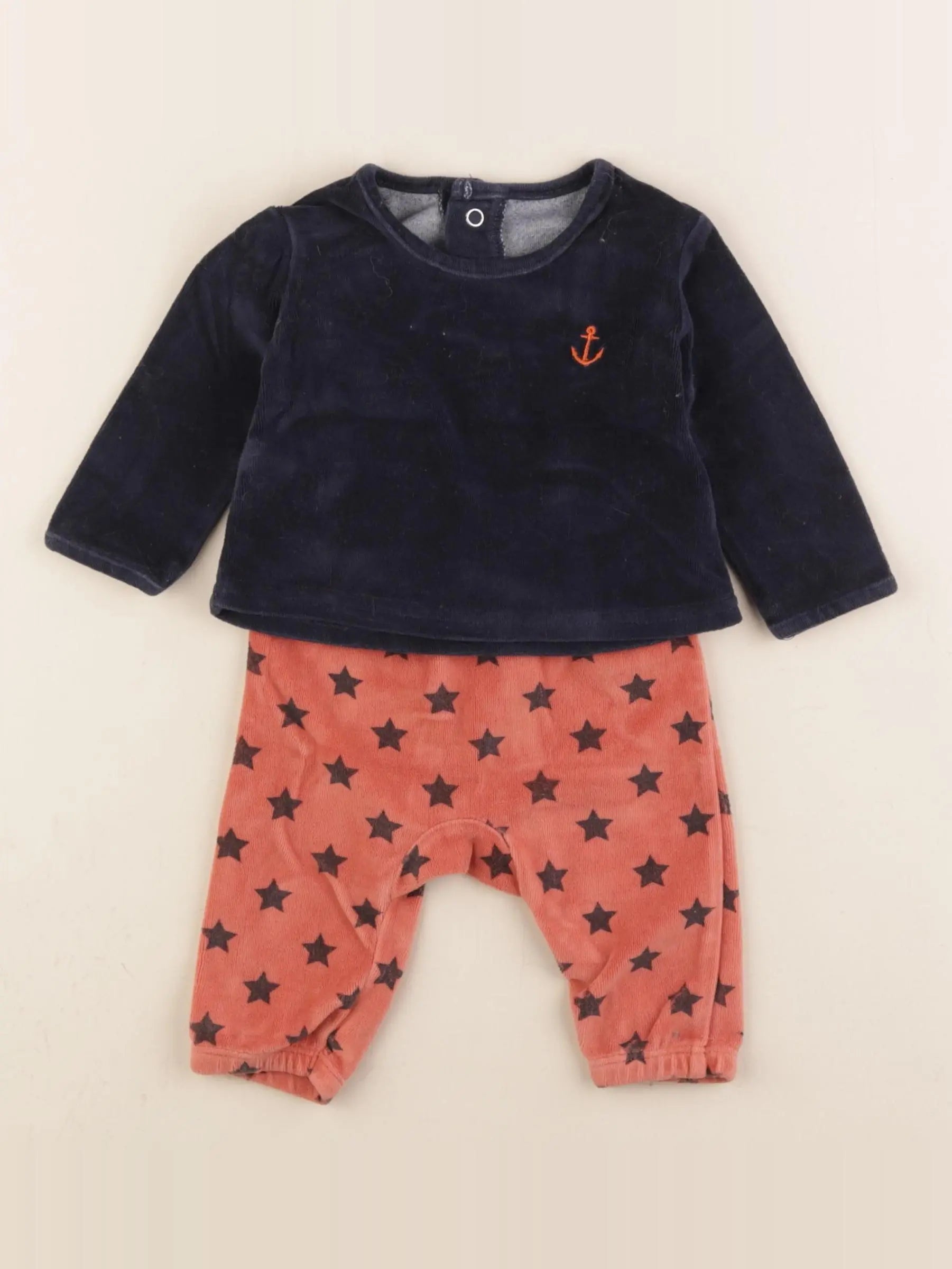 La Redoute - pyjama velours orange, bleu - 3 mois