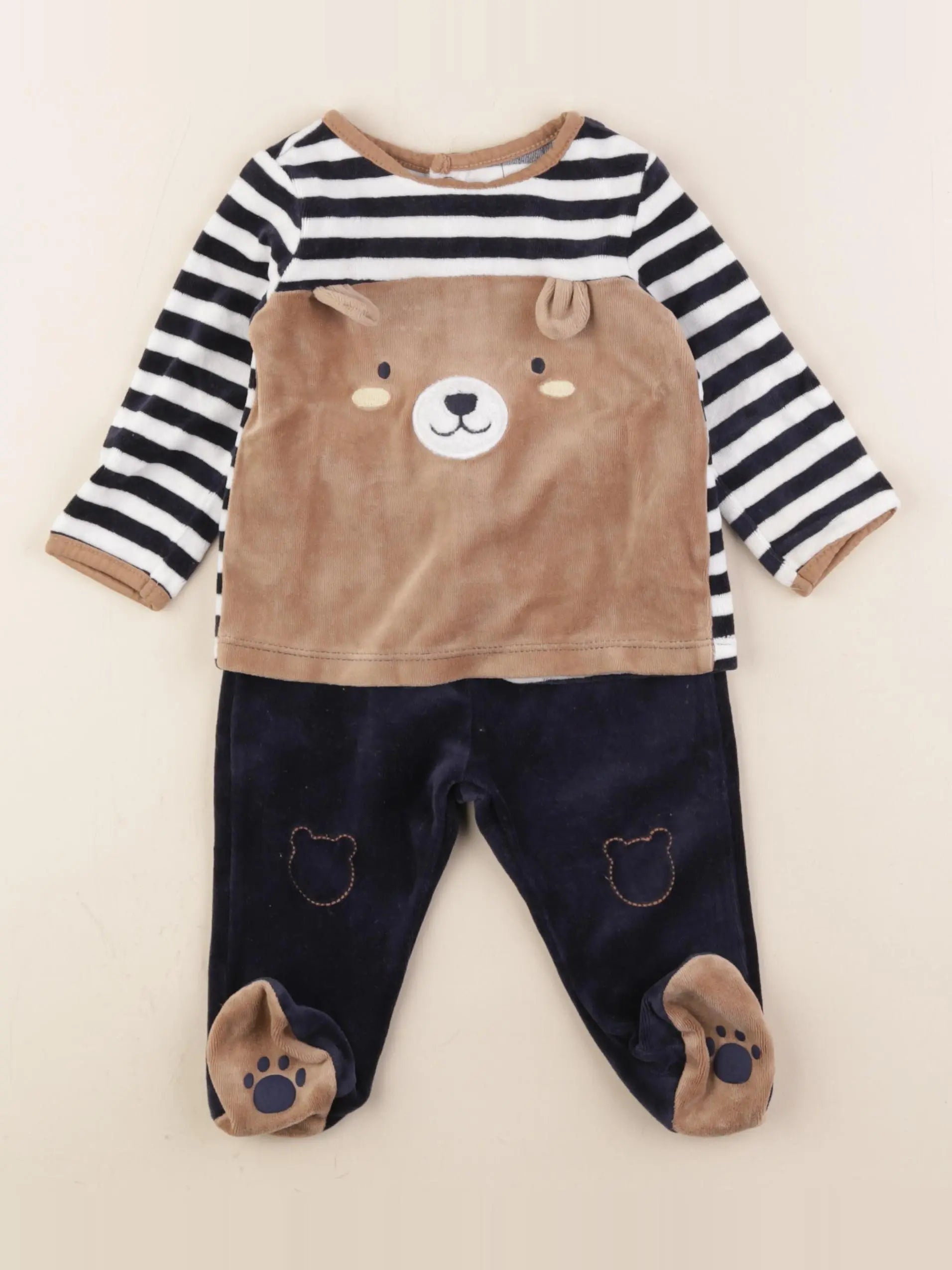 Sergent Major - pyjama velours marron, bleu - 9 mois