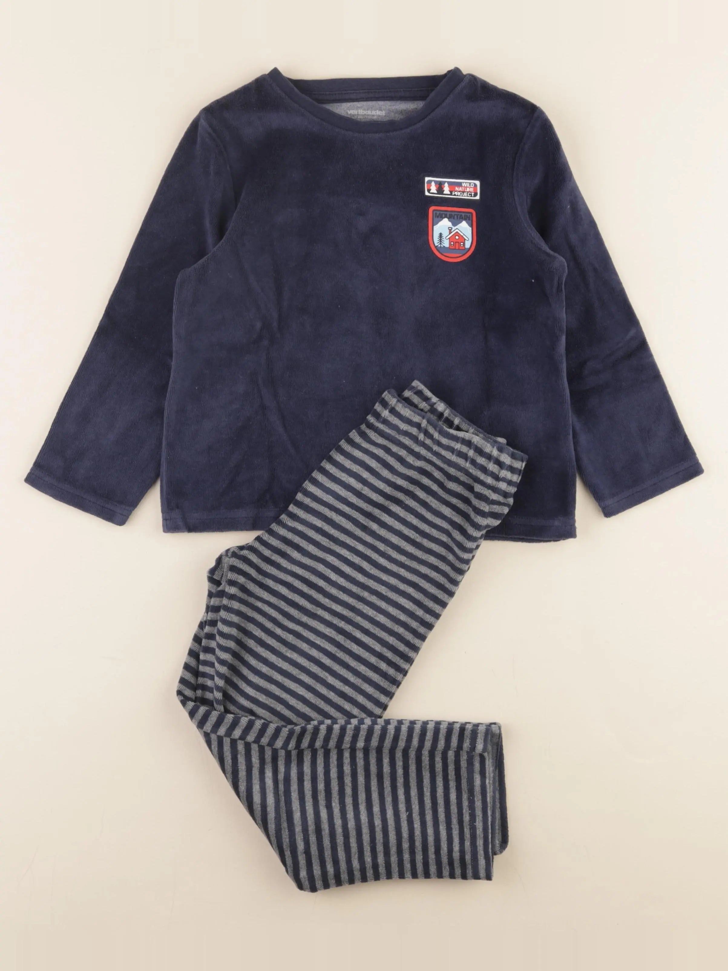 Vertbaudet - pyjama velours bleu - 5 ans