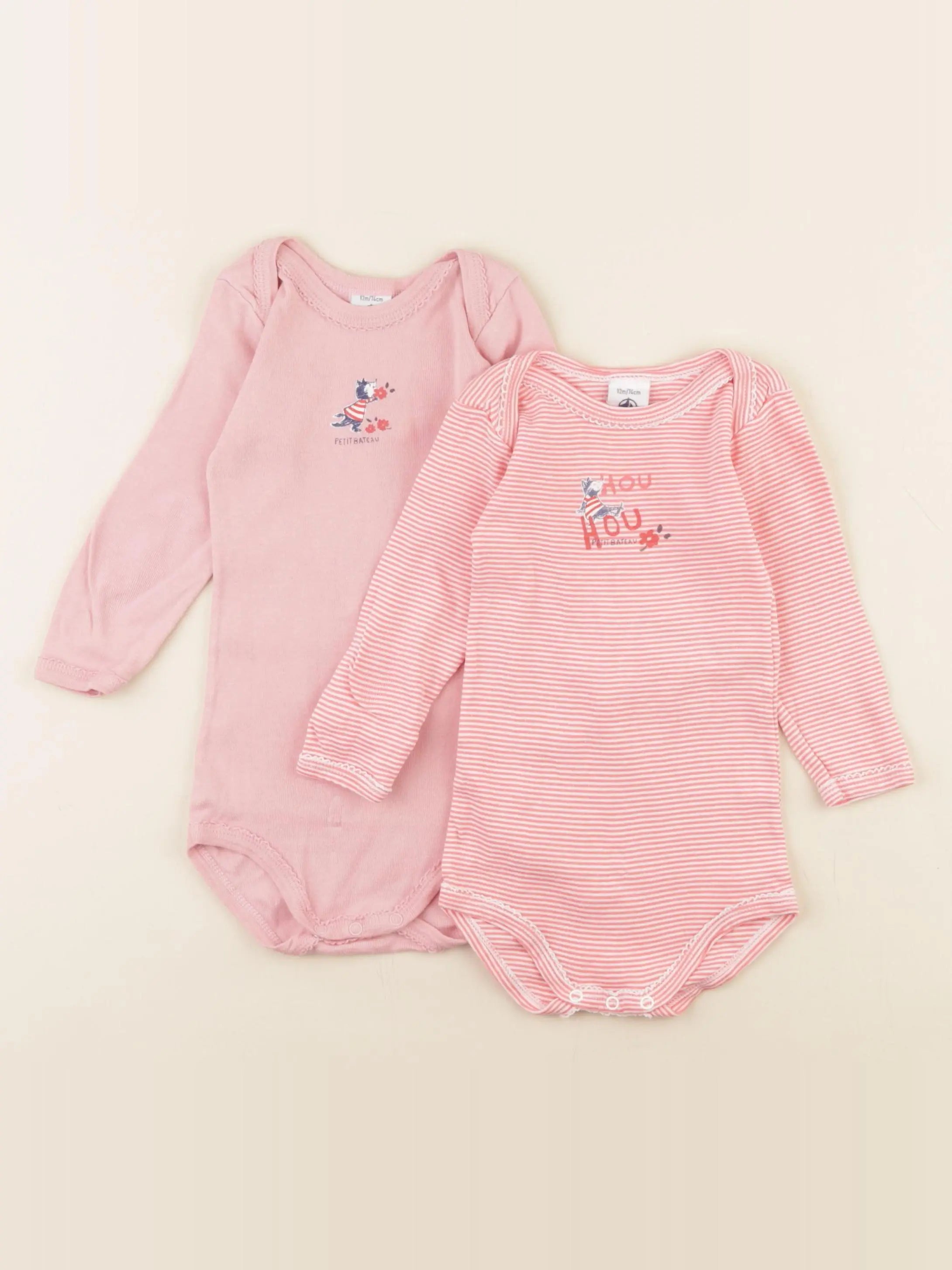 Petit Bateau - lot de 2 bodies en coton rose - 12 mois