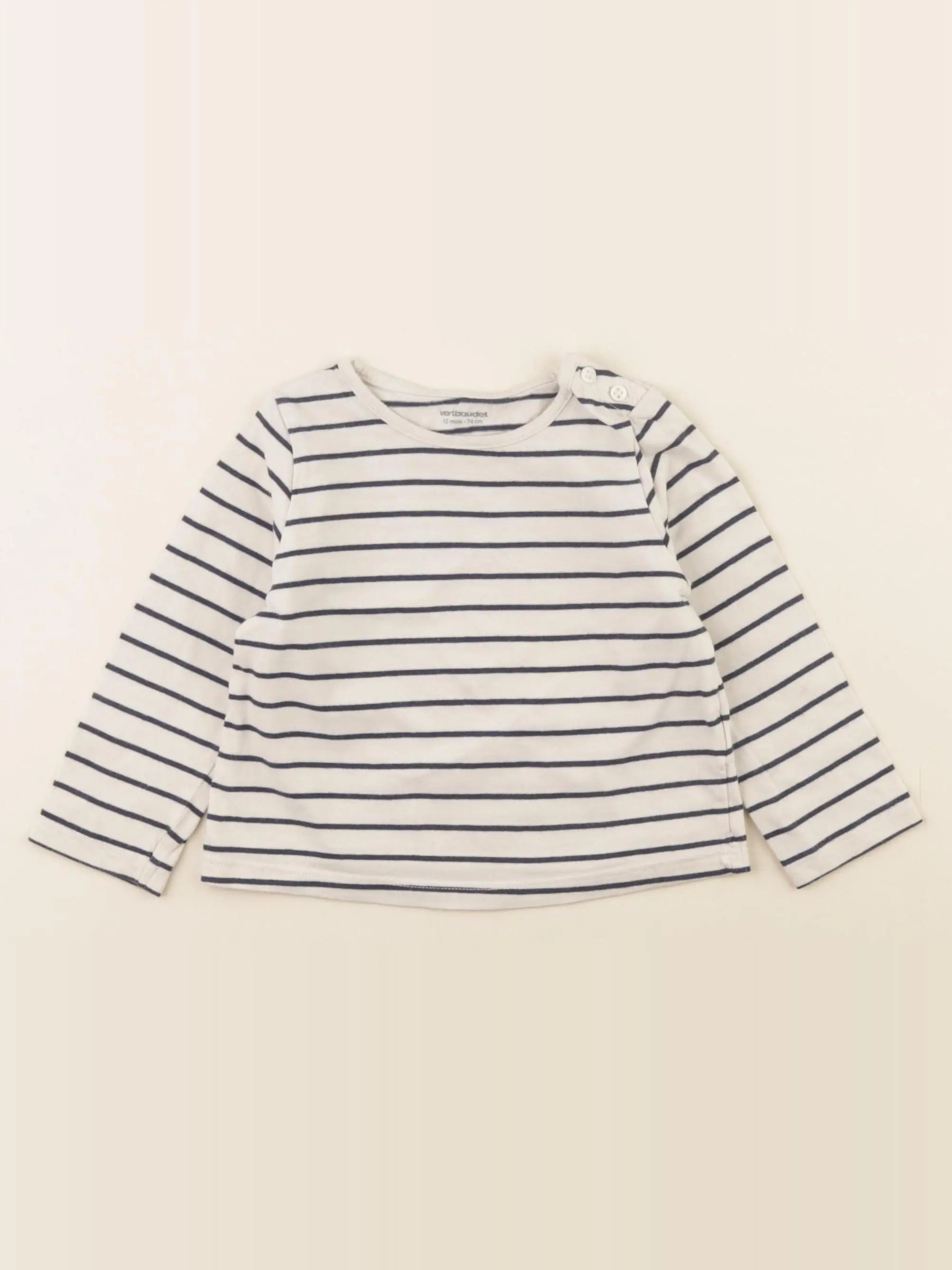 Vertbaudet - tee-shirt blanc, bleu - 12 mois