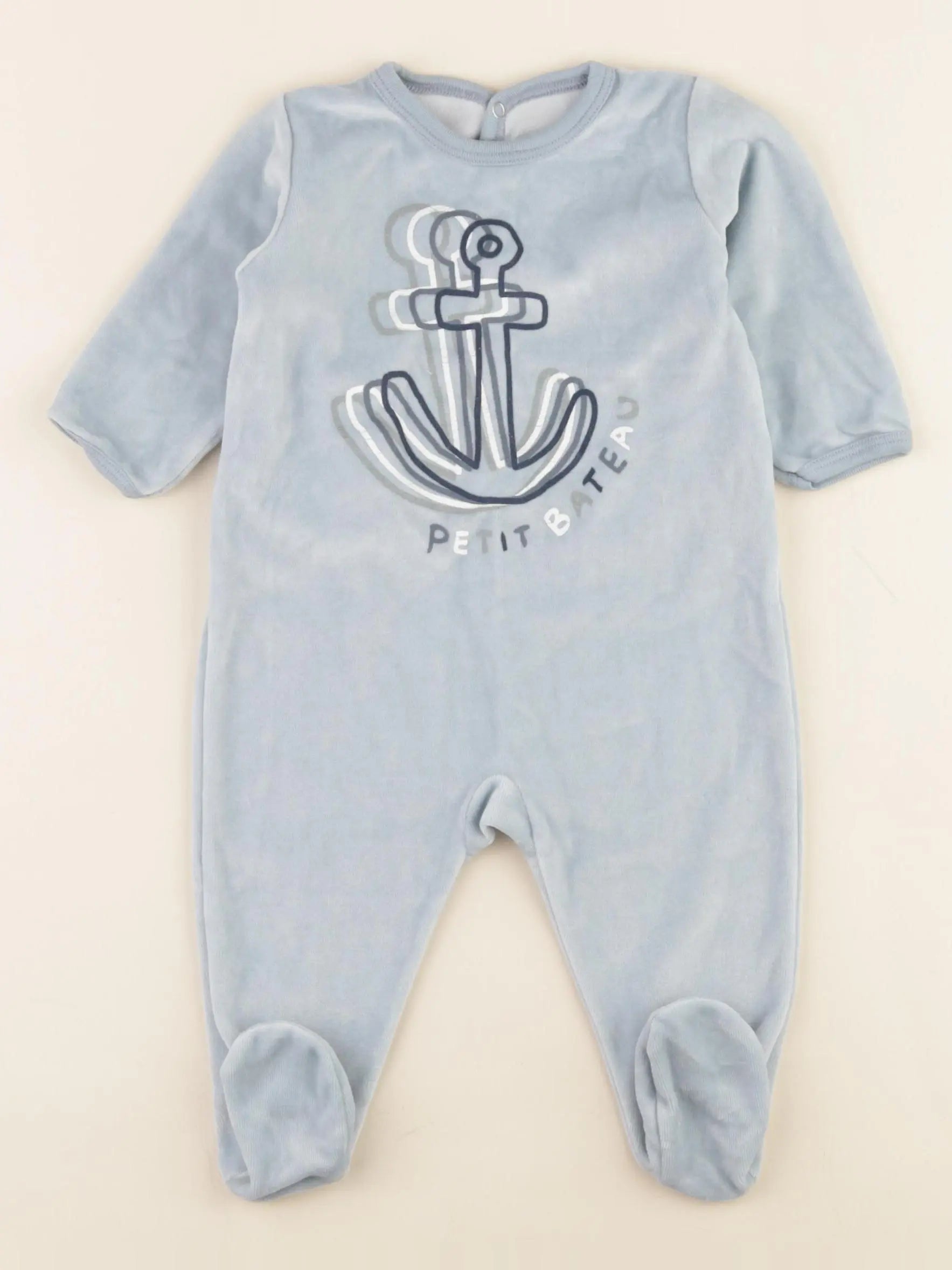 Petit Bateau - pyjama velours bleu - 6 mois