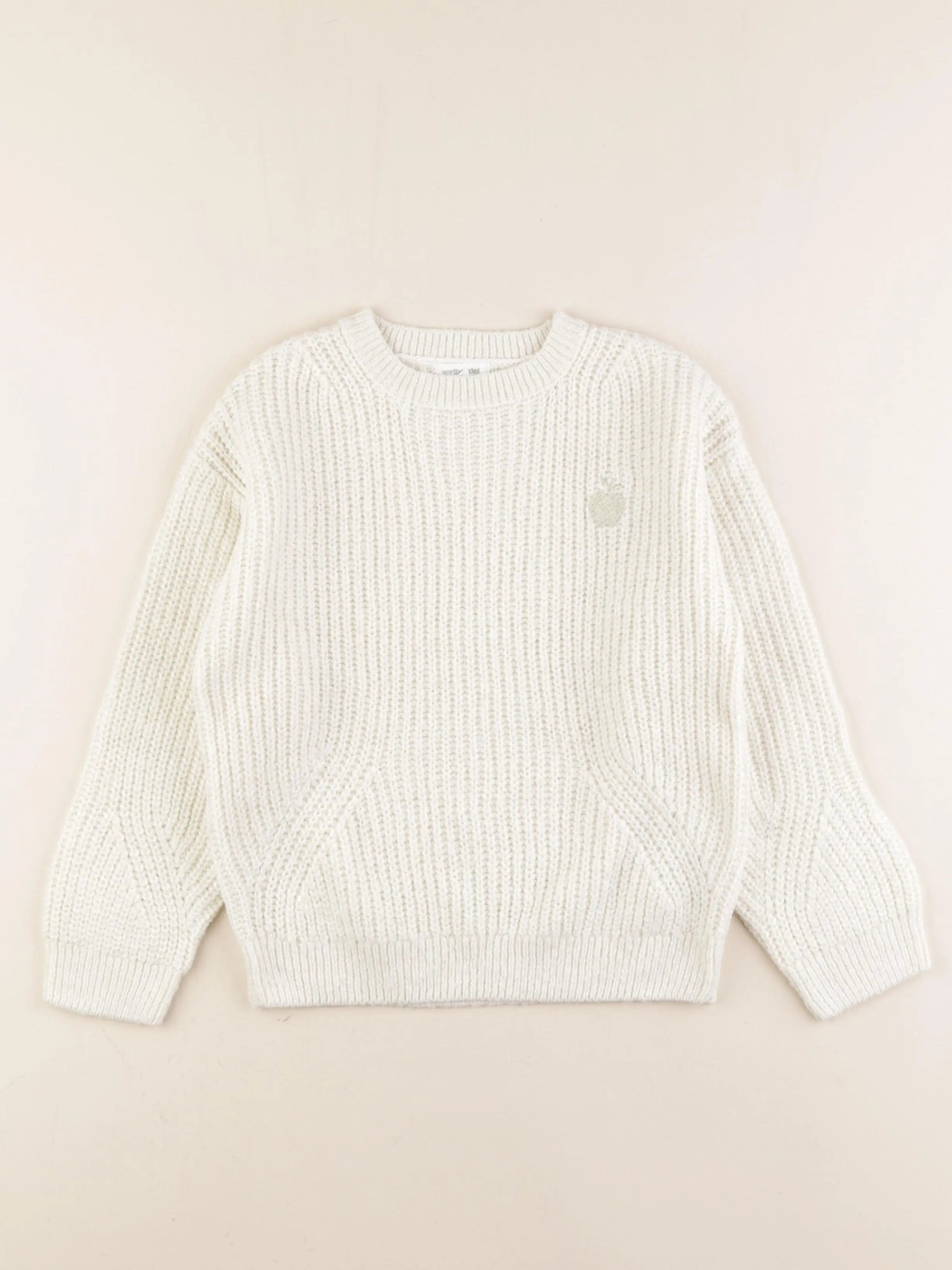 Vertbaudet - pull beige, argent - 8 ans