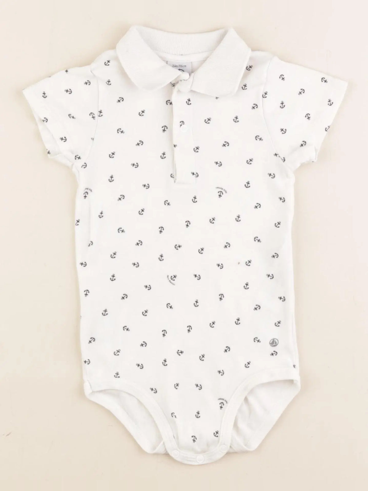 Petit Bateau - body à col beige, bleu - 24 mois
