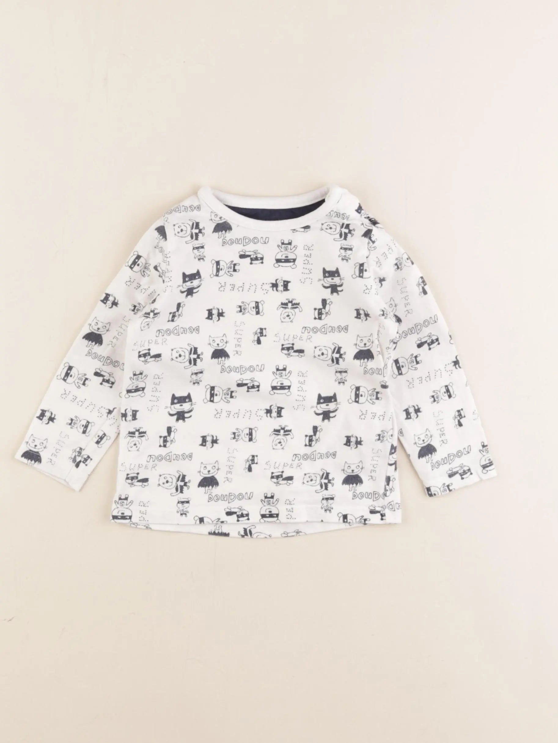 Vertbaudet - tee-shirt blanc, bleu - 9 mois