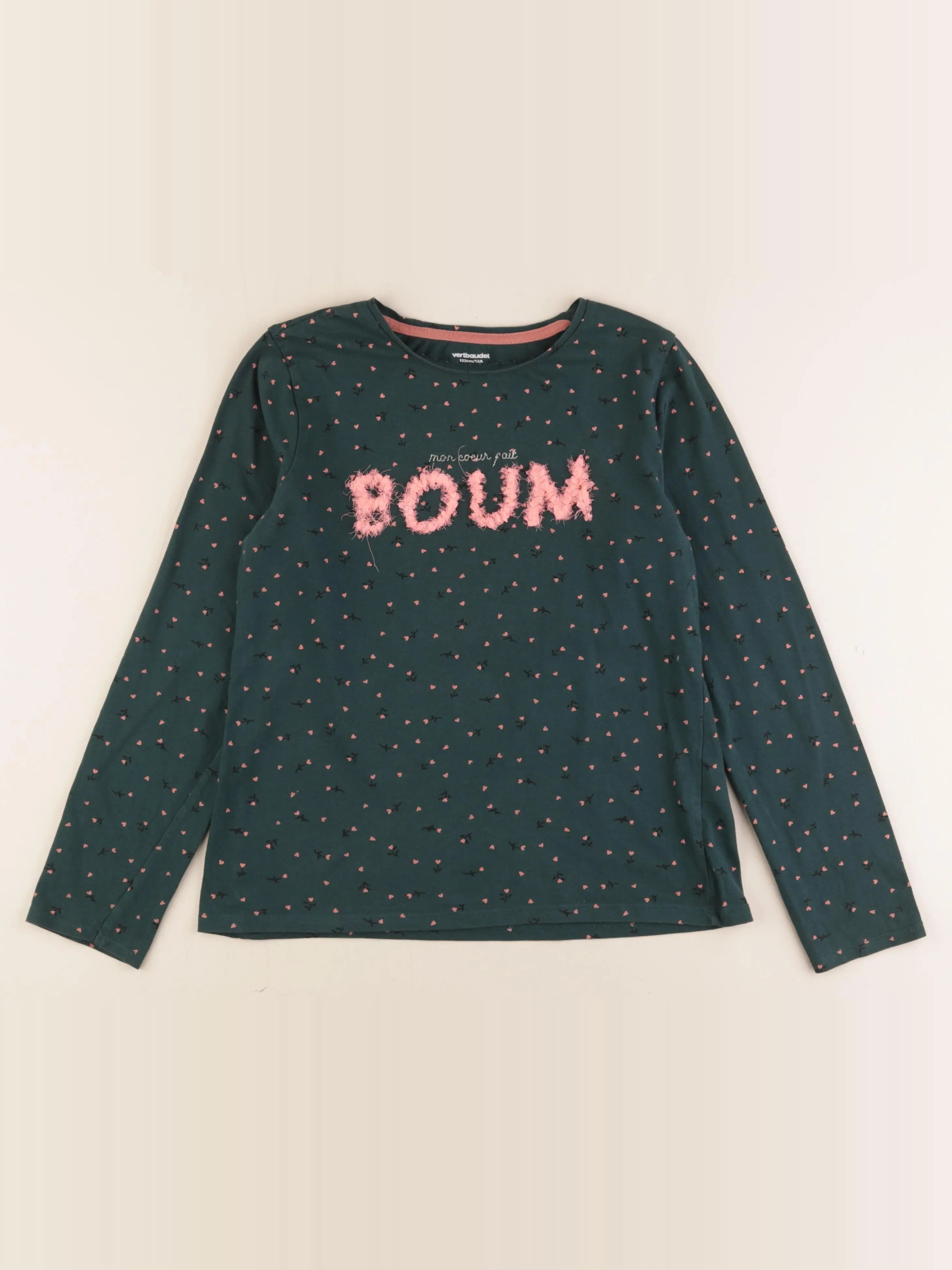 Vertbaudet - tee-shirt velours vert - 12 ans