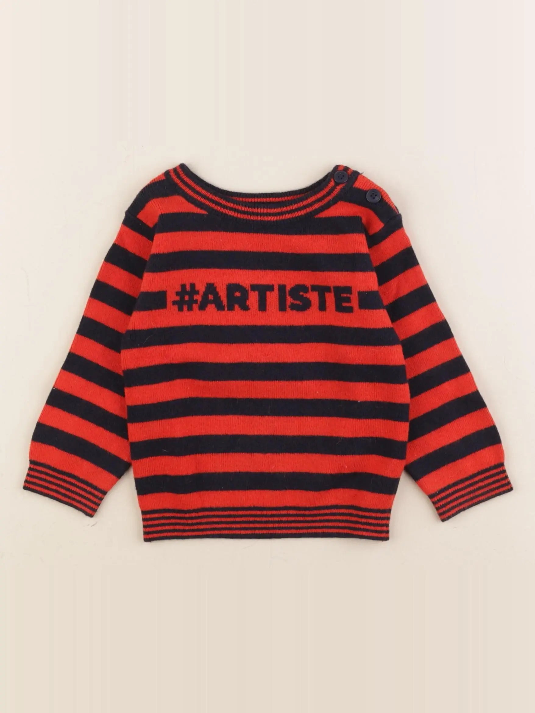 Jacadi - pull rouge, bleu - 12 mois
